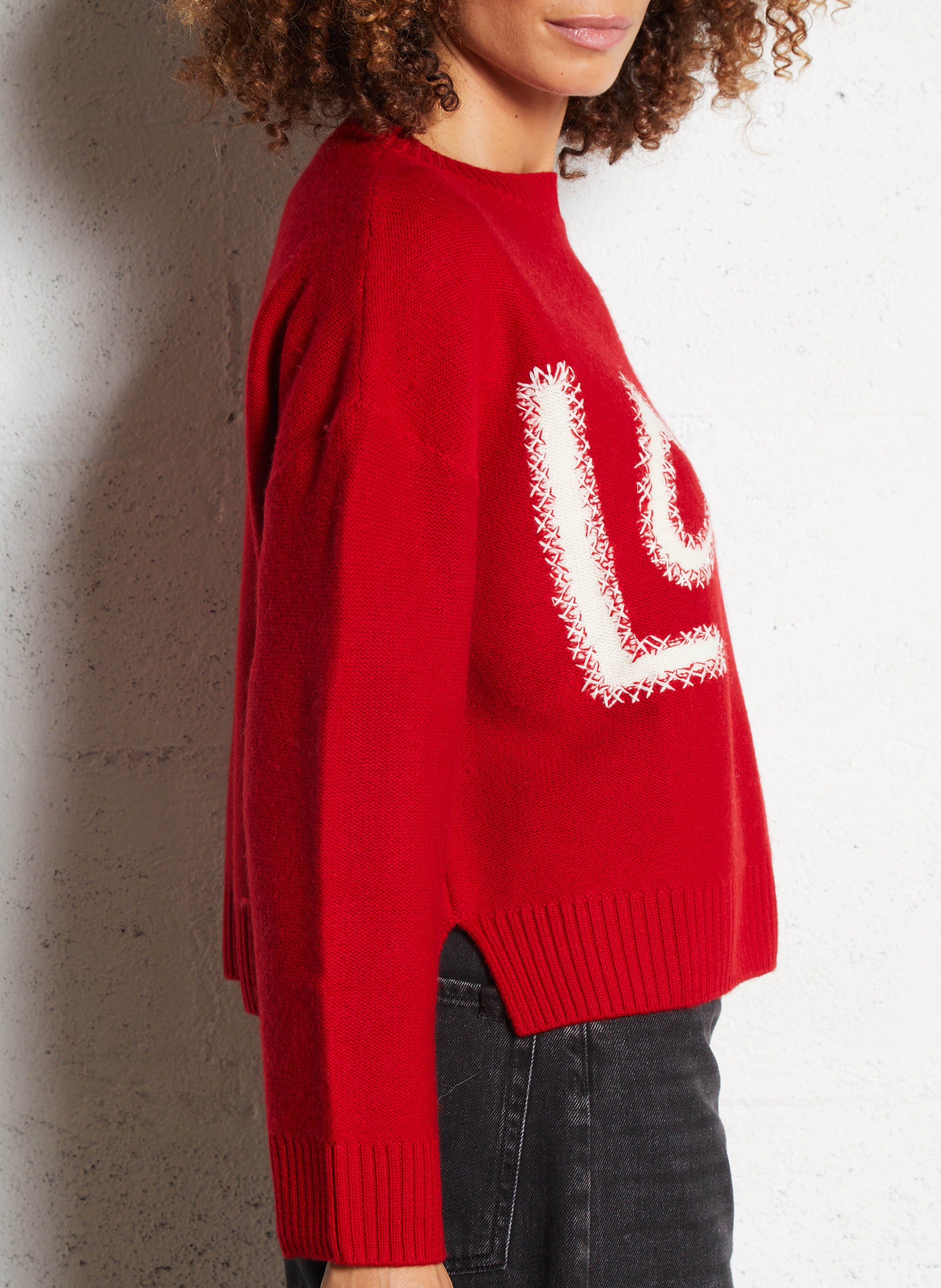 Weiter Jacquard-Rundhalspullover aus Wolle BERENICE Rot