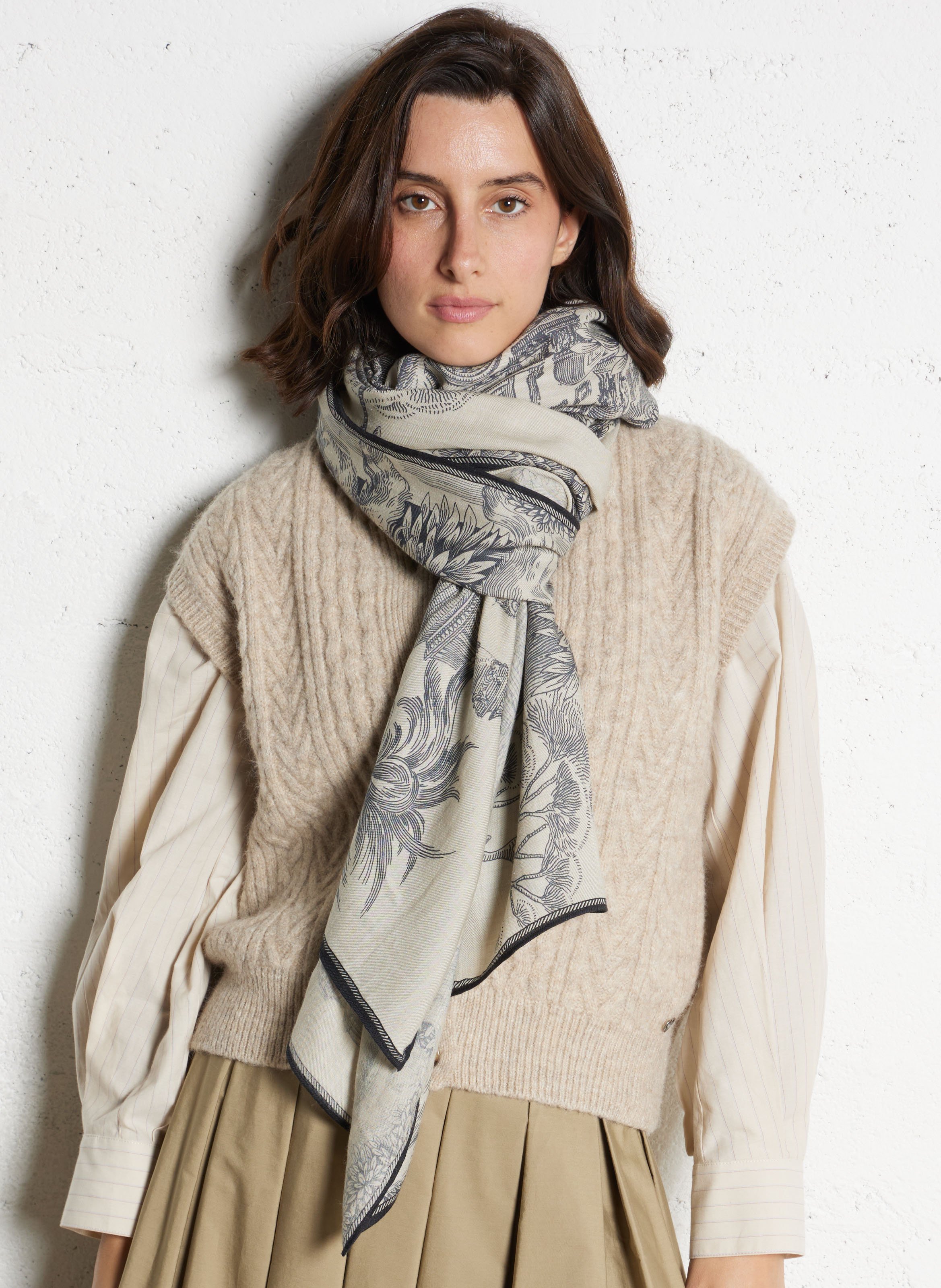 Schal aus gemischter Wolle und Seide mit Druck INOUI EDITIONS Schwarz