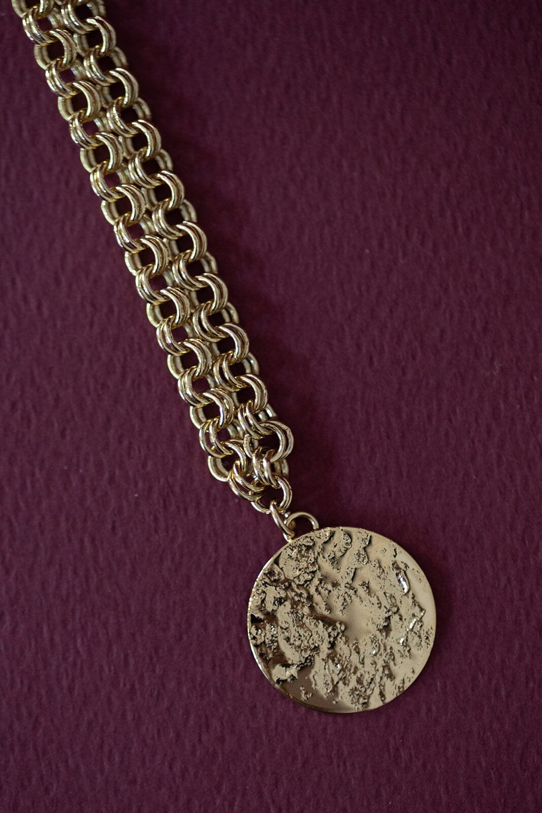 Round hammered silver-plated long necklace MONSIEUR SIMONE Golden