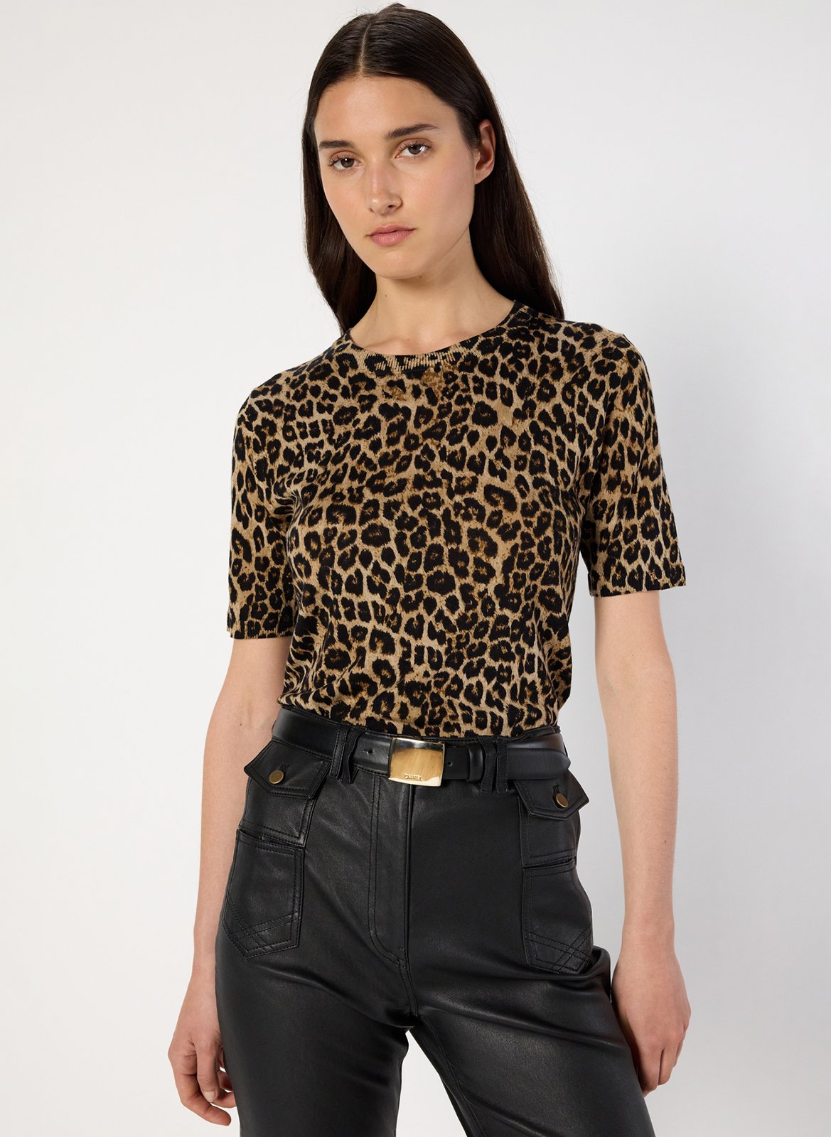 Tee-shirt col rond léopard en laine GERARD DAREL Marron