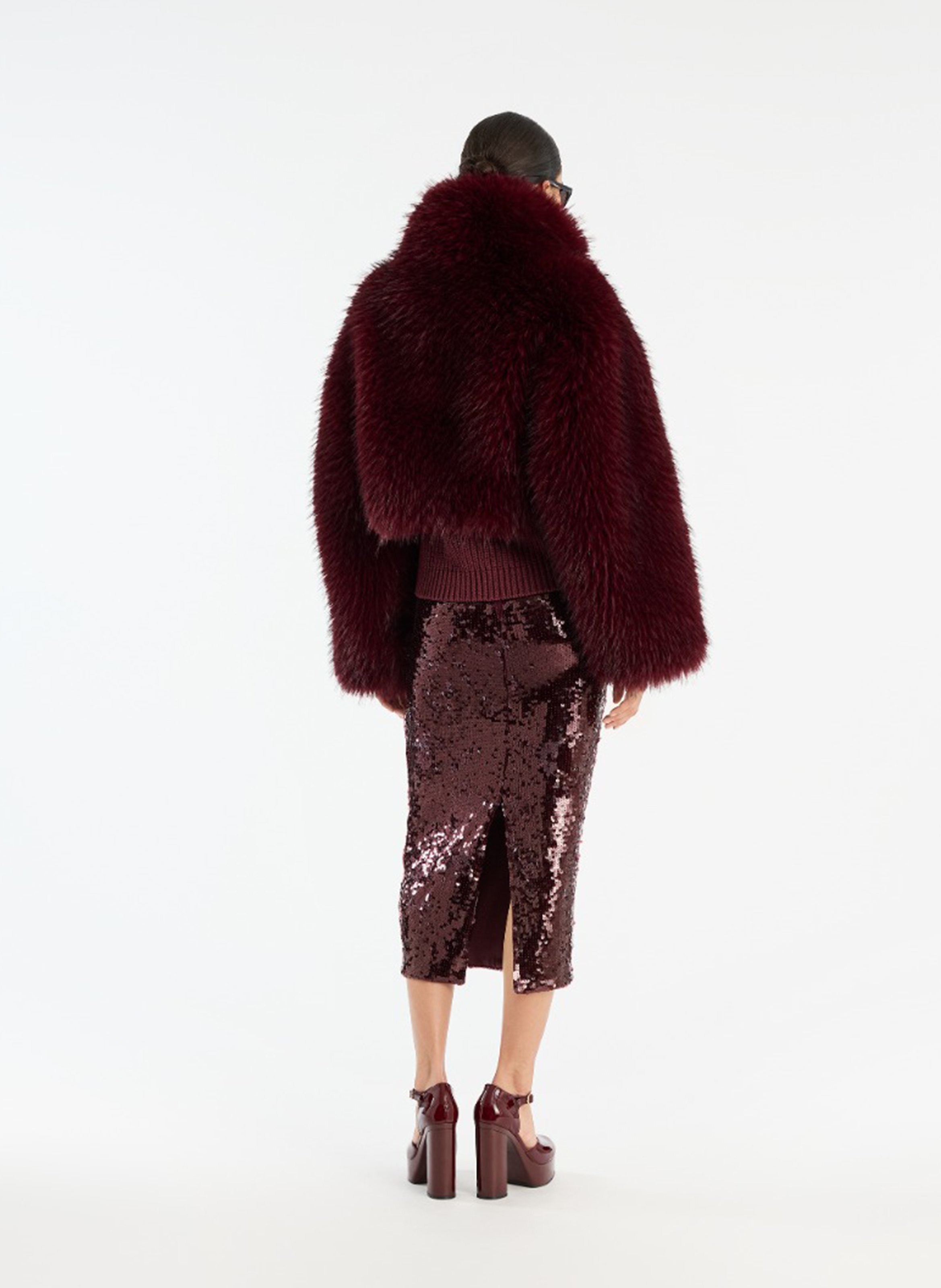 Jacket with high collar and faux fur effect ROTATE Brown