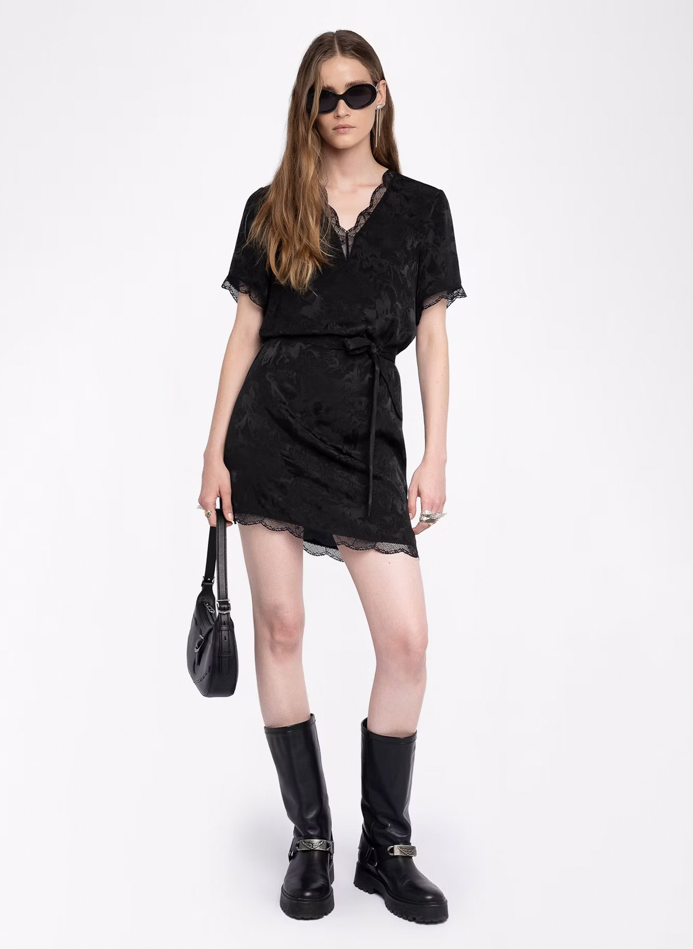 Robe courte col V en soie ZADIG&VOLTAIRE Noir