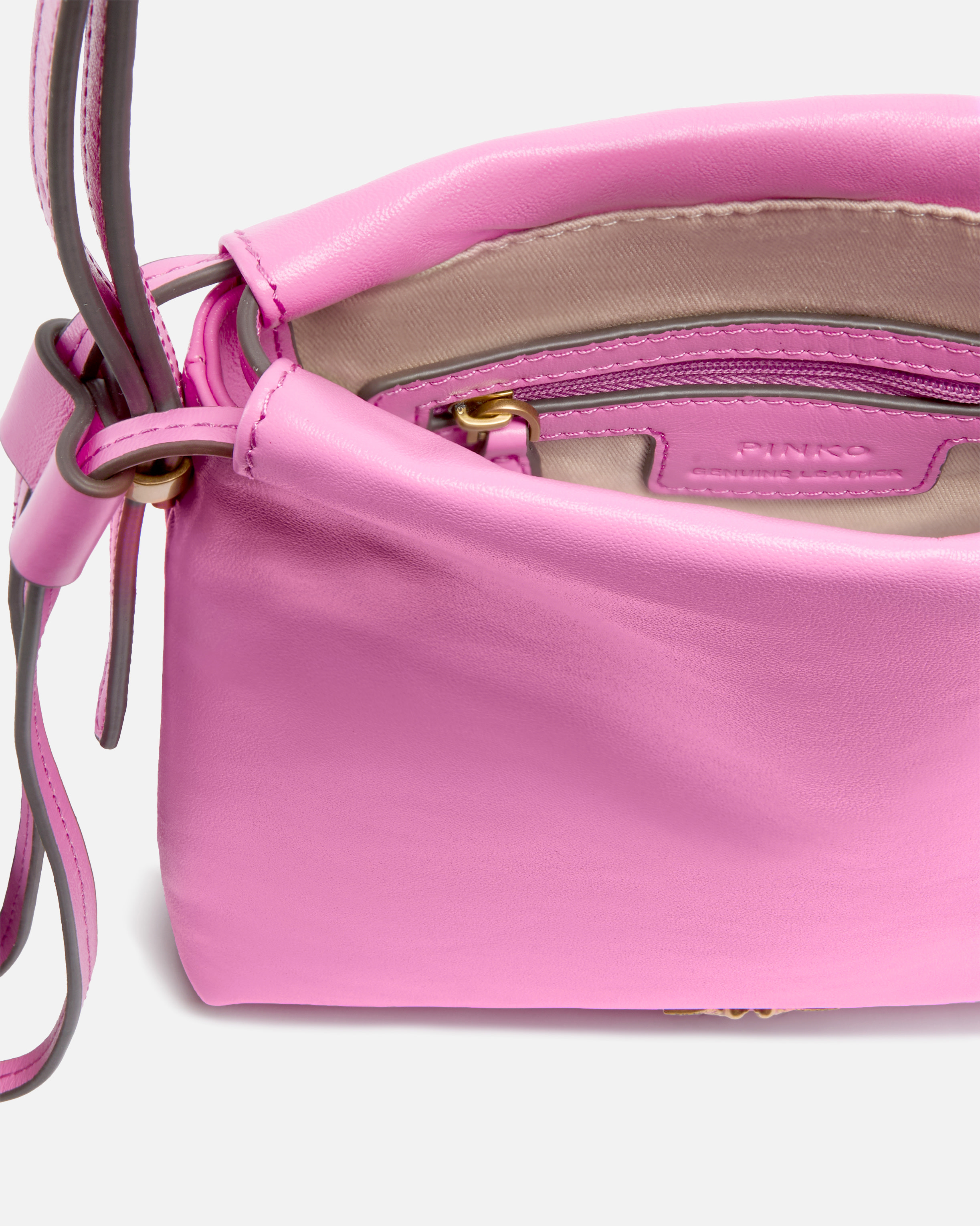 Mini slouchy leather shoulder bag with love birds logo PINKO Pink