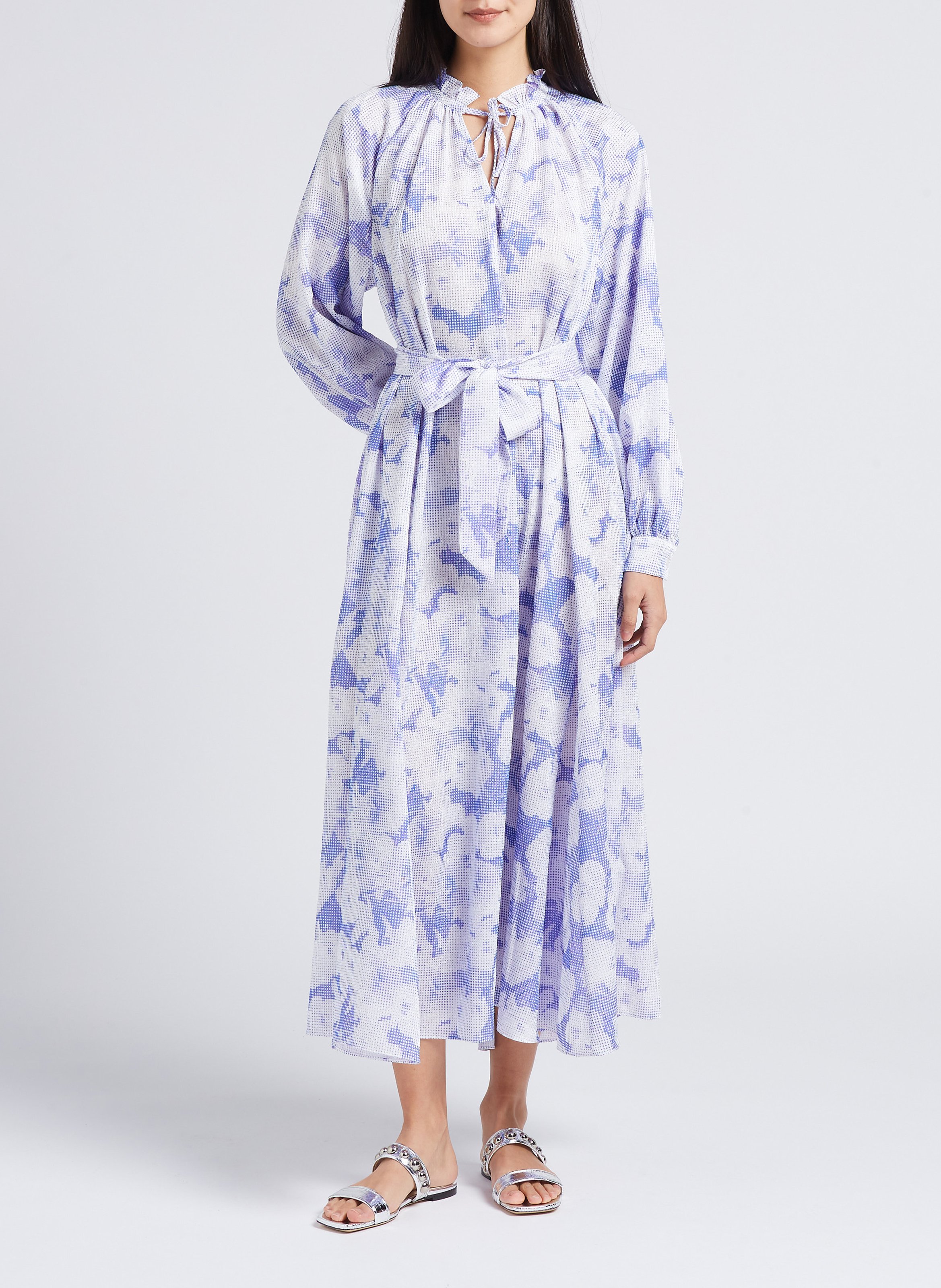 Belted printed midi dress with knotted V-neck SAMSOE SAMSOE Purple
