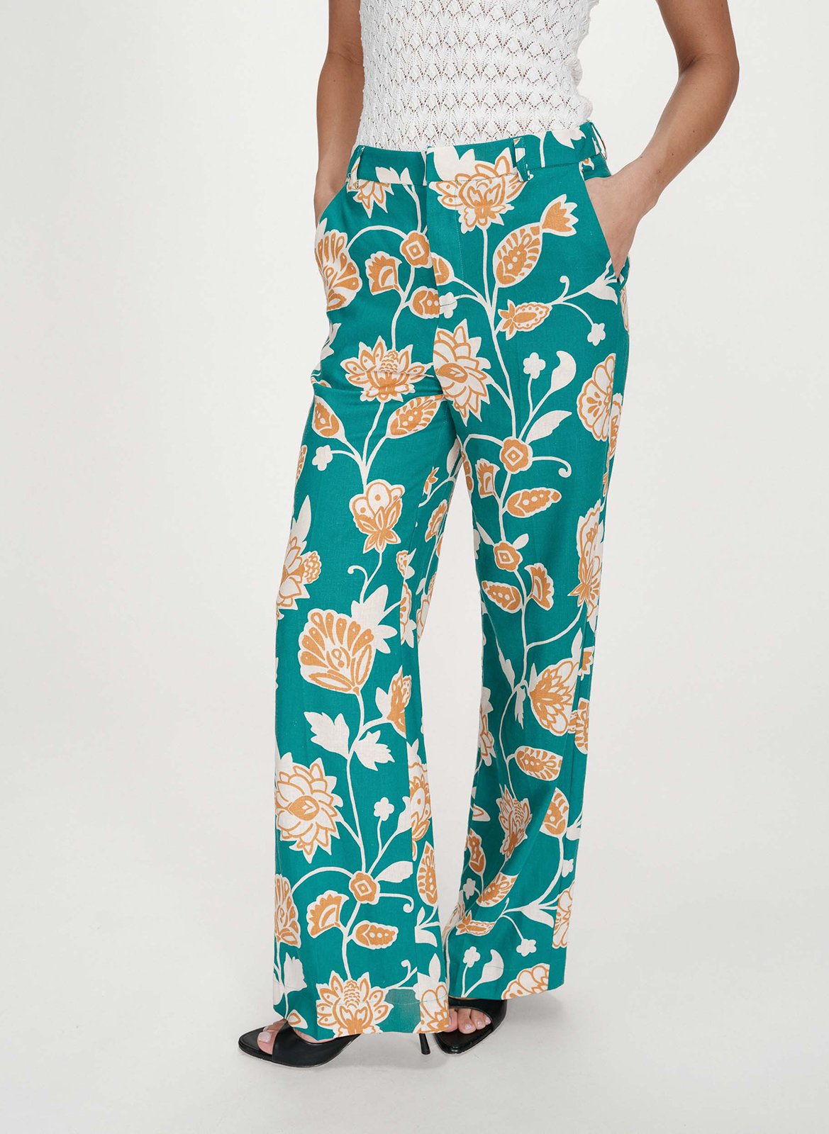 High-waisted floral print pants GRACE ET MILA Green