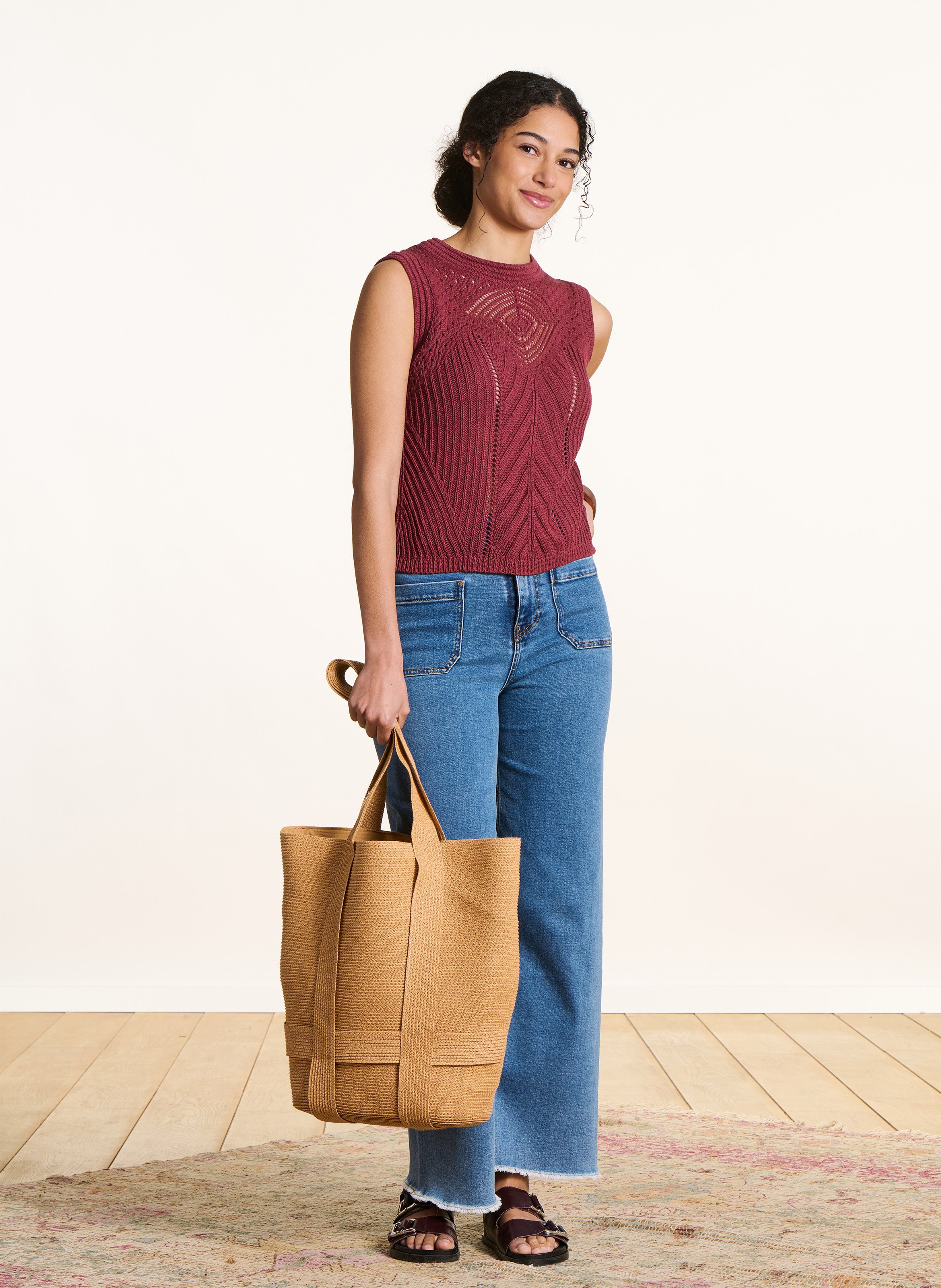 Straight round-neck knit sweater LA FEE MARABOUTEE Brown