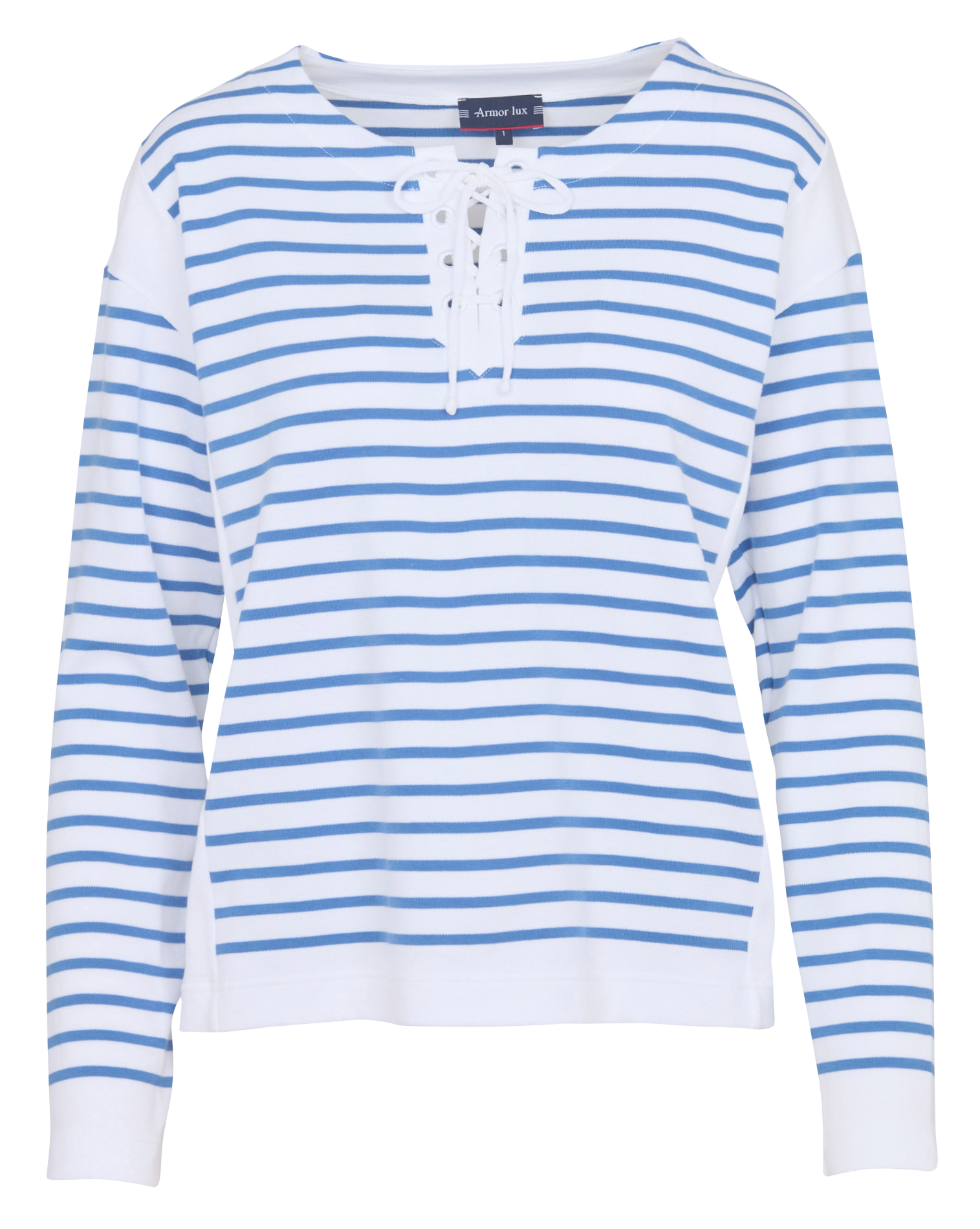Top droit col rond en coton rayé ARMOR LUX Blanc