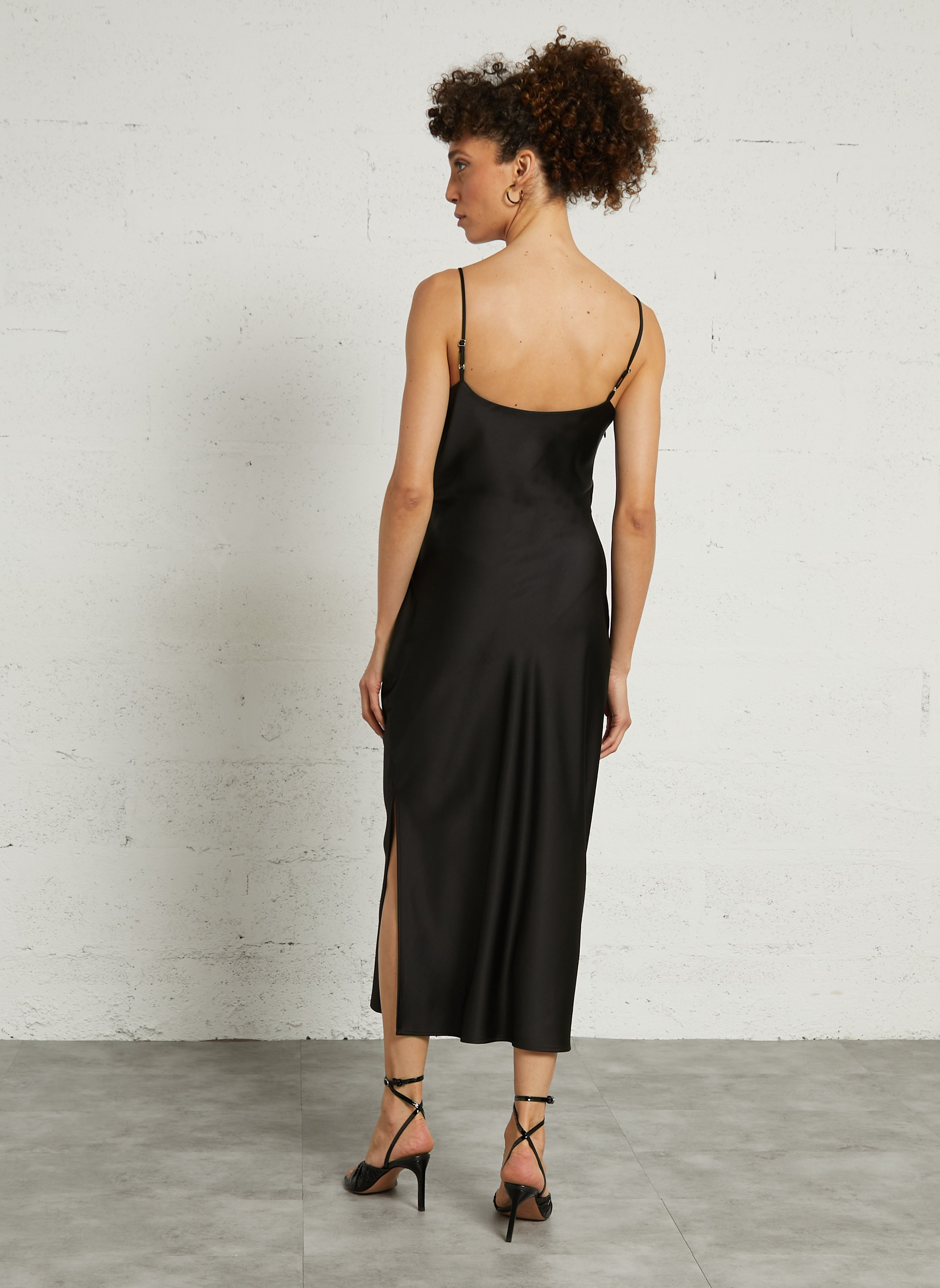 Printed V-neck satin midi dress IMPERIAL Black