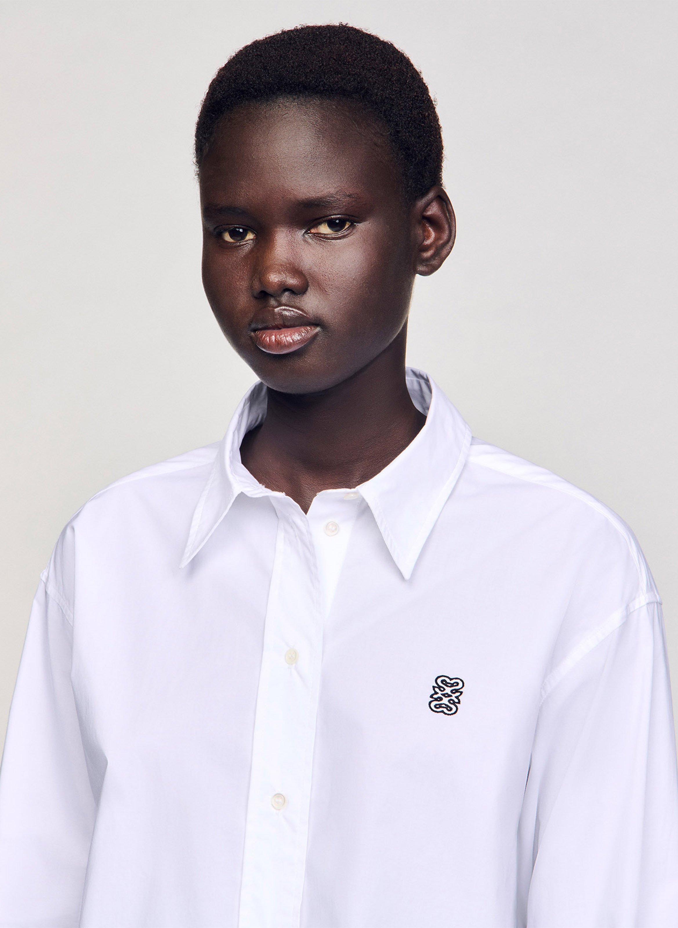 Chemise courte en popeline de coton SANDRO Blanc