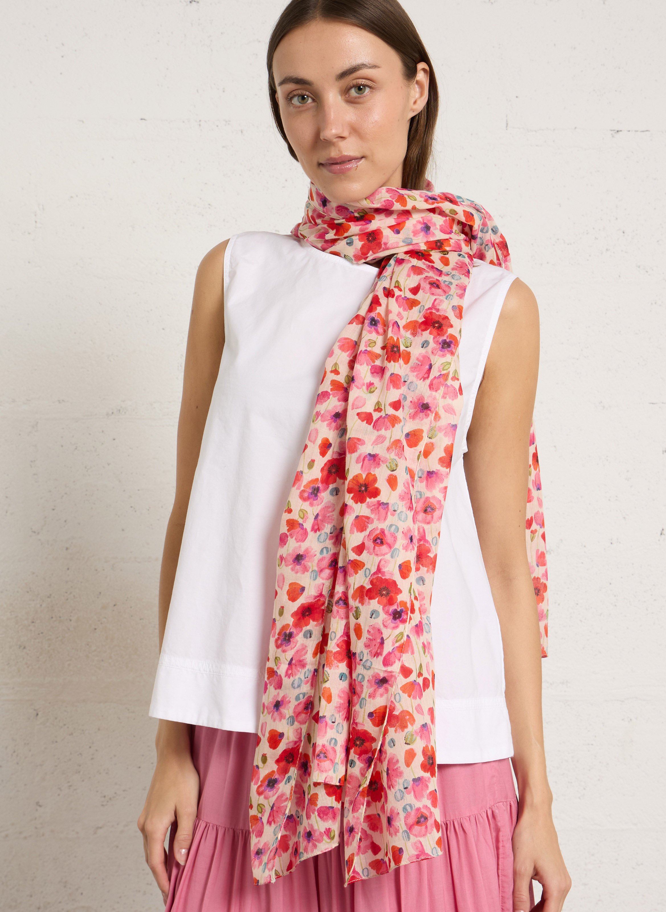 Foulard con stampa floreale in cotone AU PRINTEMPS PARIS Rosa