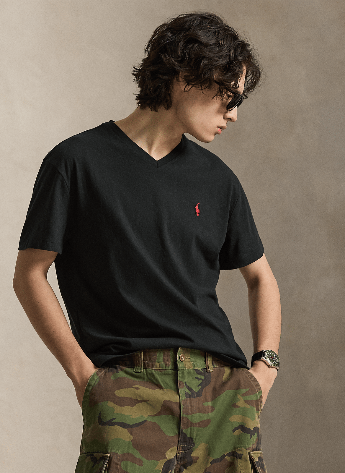 Baumwoll-T-Shirt mit U-Boot-Ausschnitt POLO RALPH LAUREN Schwarz