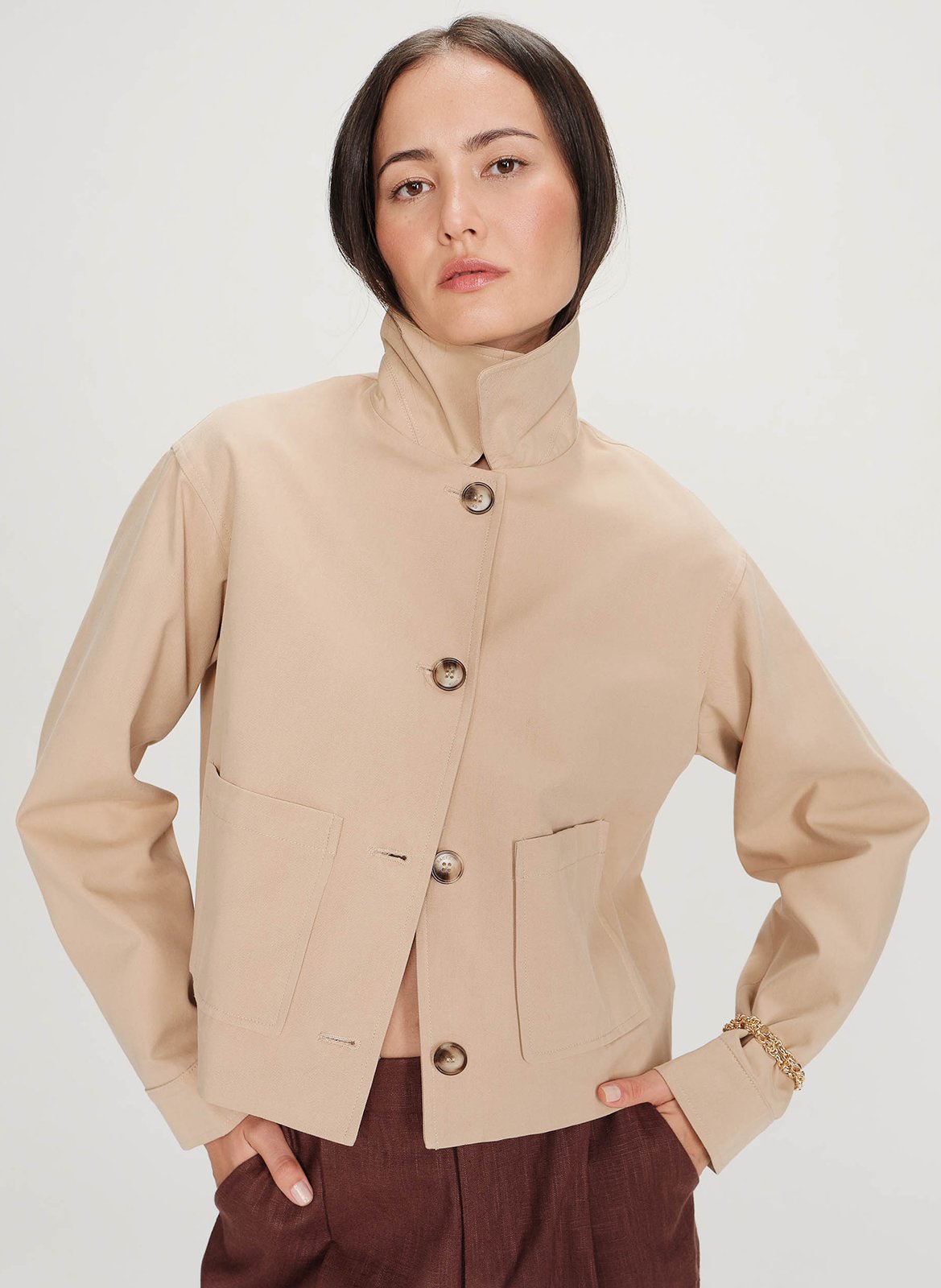 Cotton-blend coat with classic collar GRACE ET MILA Beige