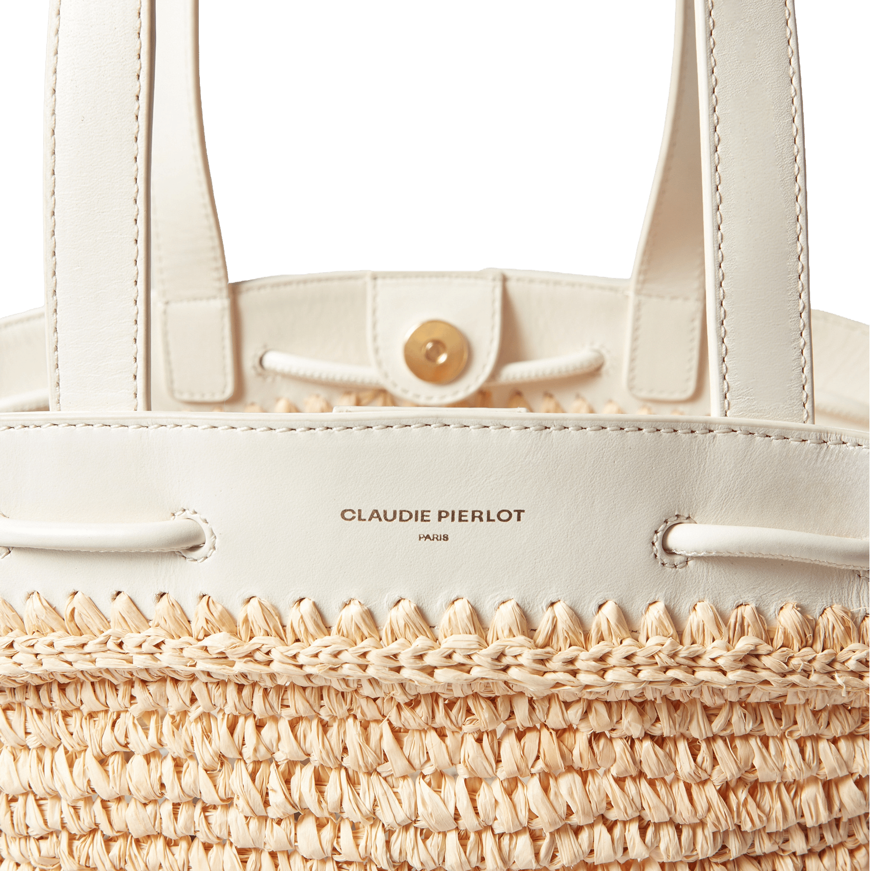 Gevlochten mand van raffia en glad leer CLAUDIE PIERLOT Beige