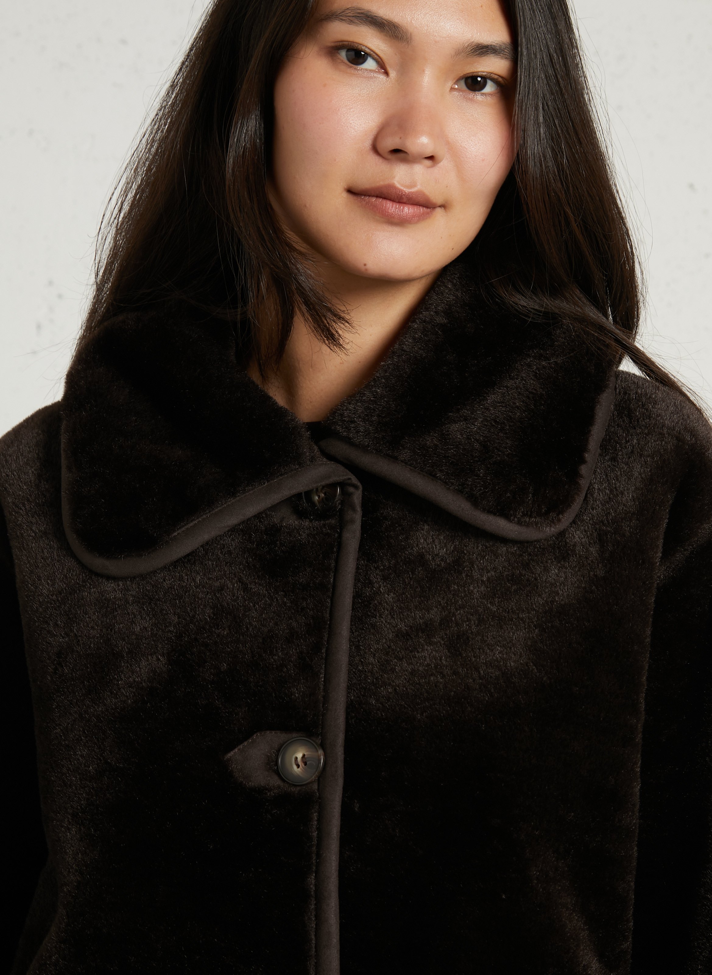 Oversized synthetic fur coat SUNCOO Brown