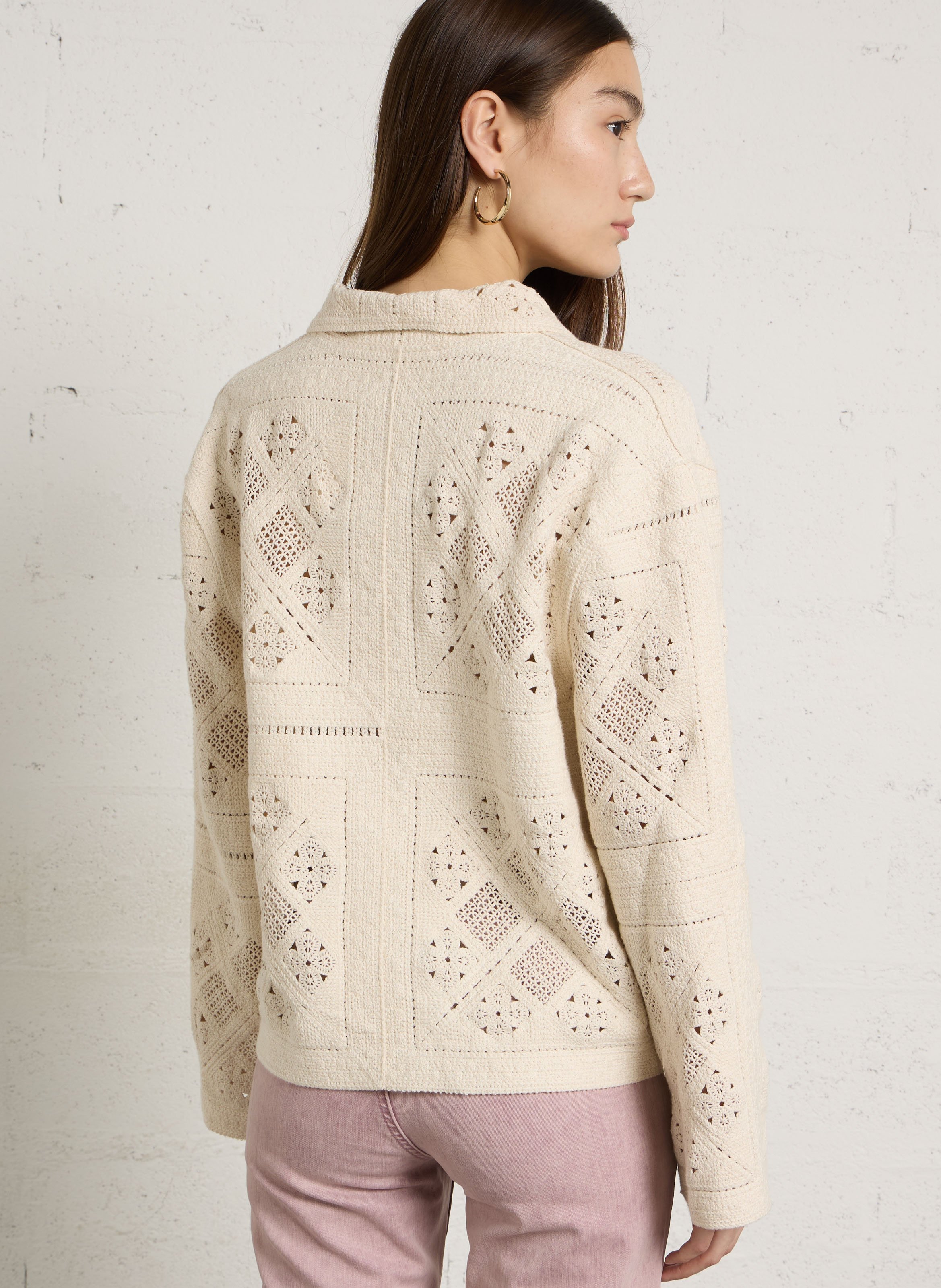 Veste droite crochet en coton LA PETITE ETOILE Blanc