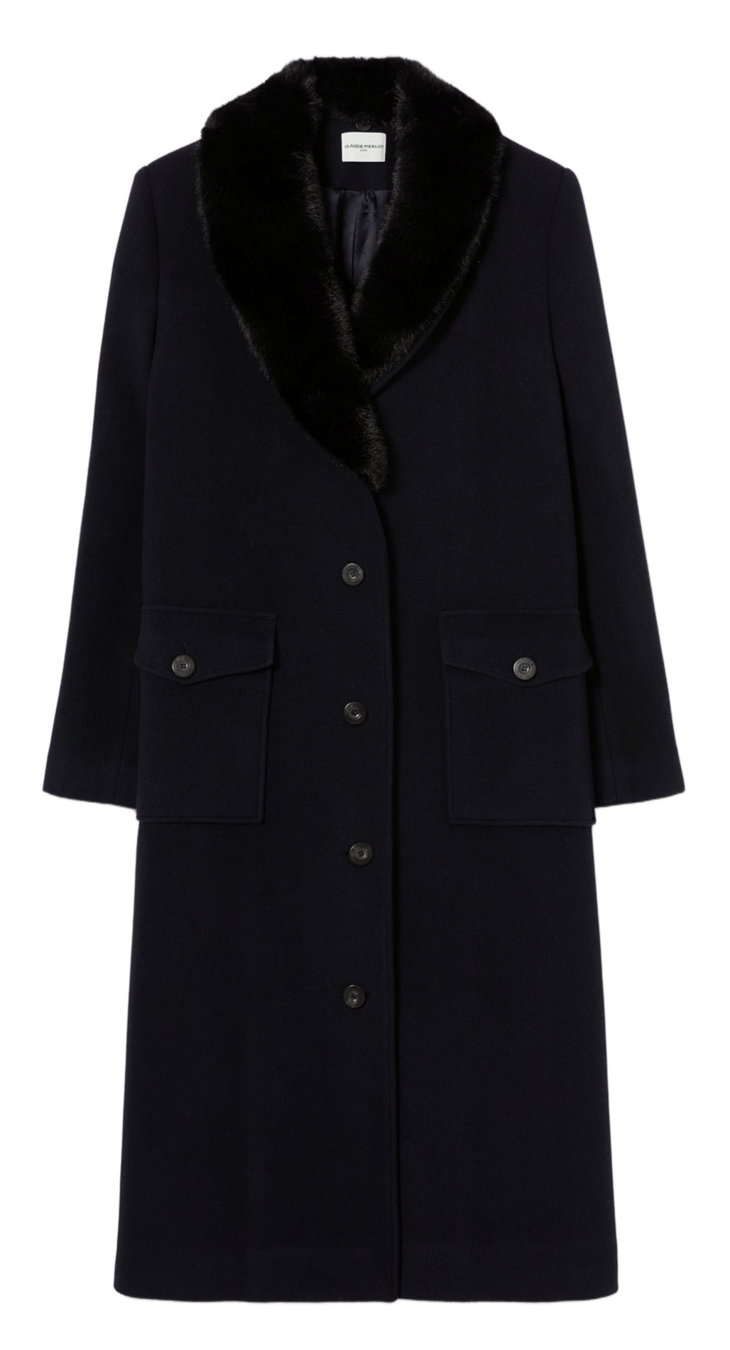 Solid Long Wool Blend Coat CLAUDIE PIERLOT Blue