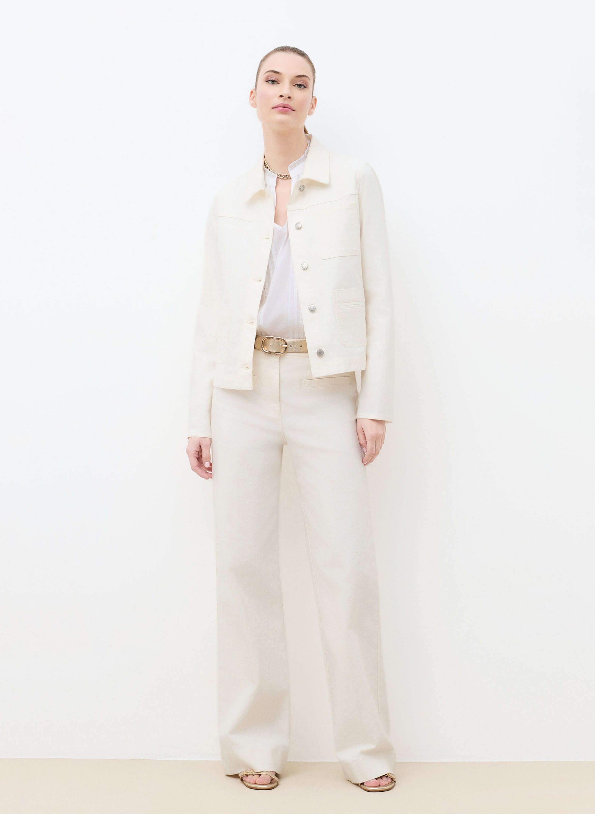 Veste col classique en coton mélangé CAROLL Beige