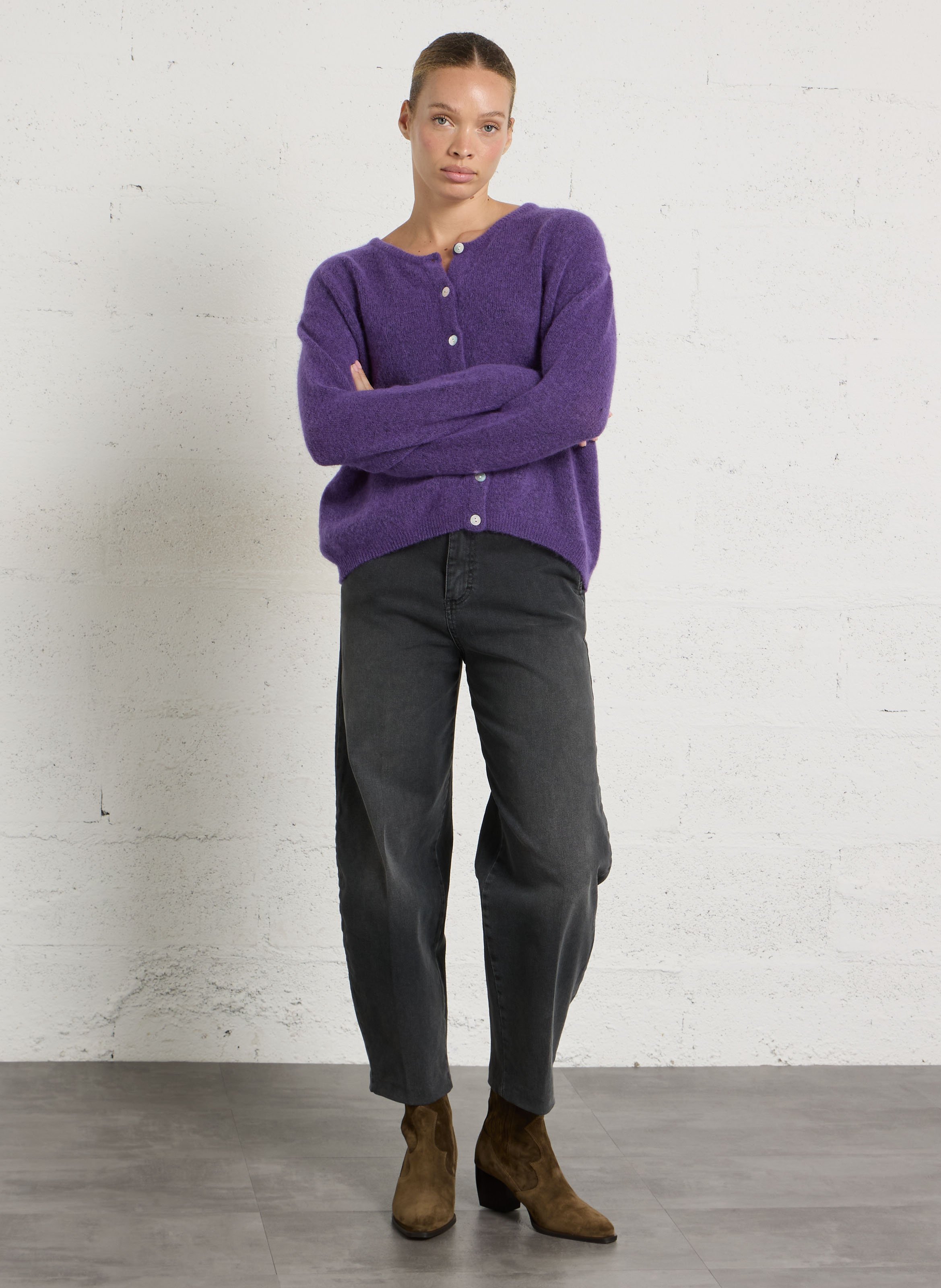Weit geschnittene Strickjacke aus Wollmix AMERICAN VINTAGE Violett