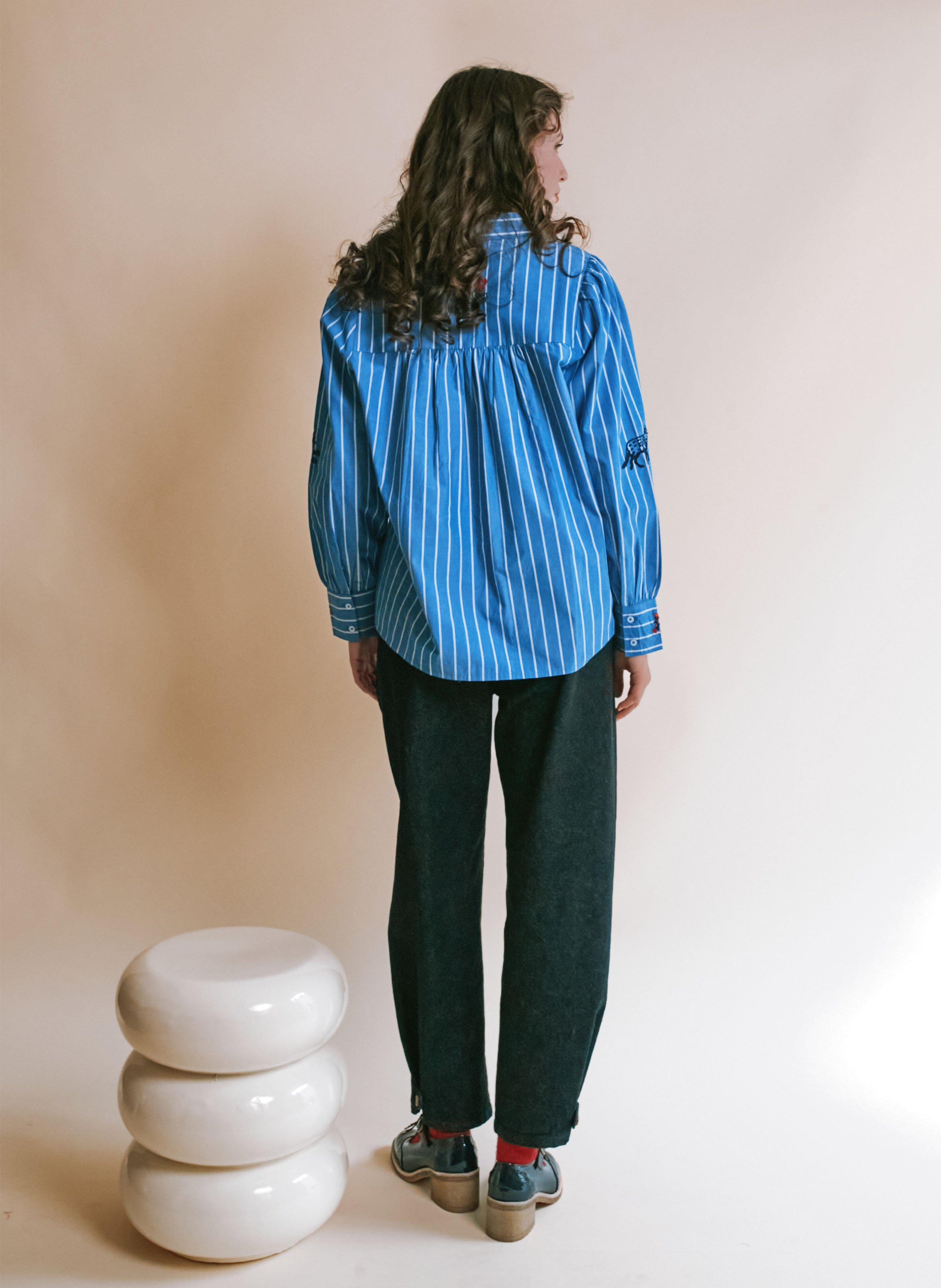 Bluse aus Bio-Baumwolle mit klassischem Kragen EMILE ET IDA Blau
