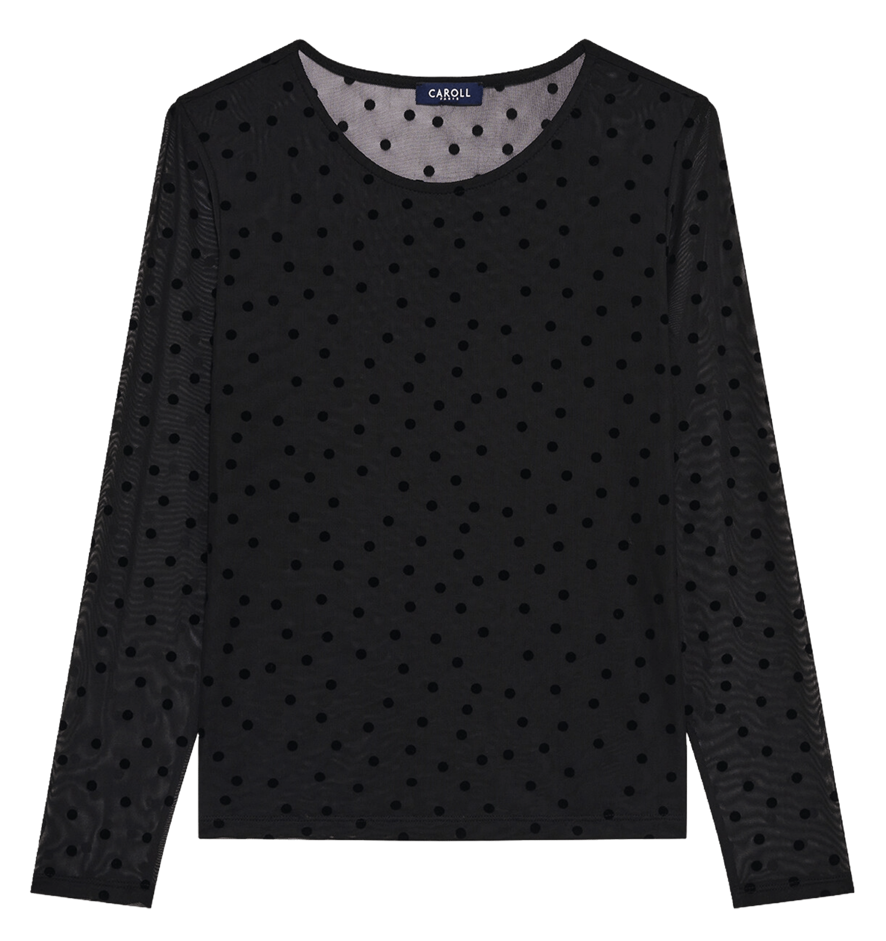 Eng anliegendes T-Shirt mit Polka-Dots und Rundhalsausschnitt | Schwarz CAROLL Damen