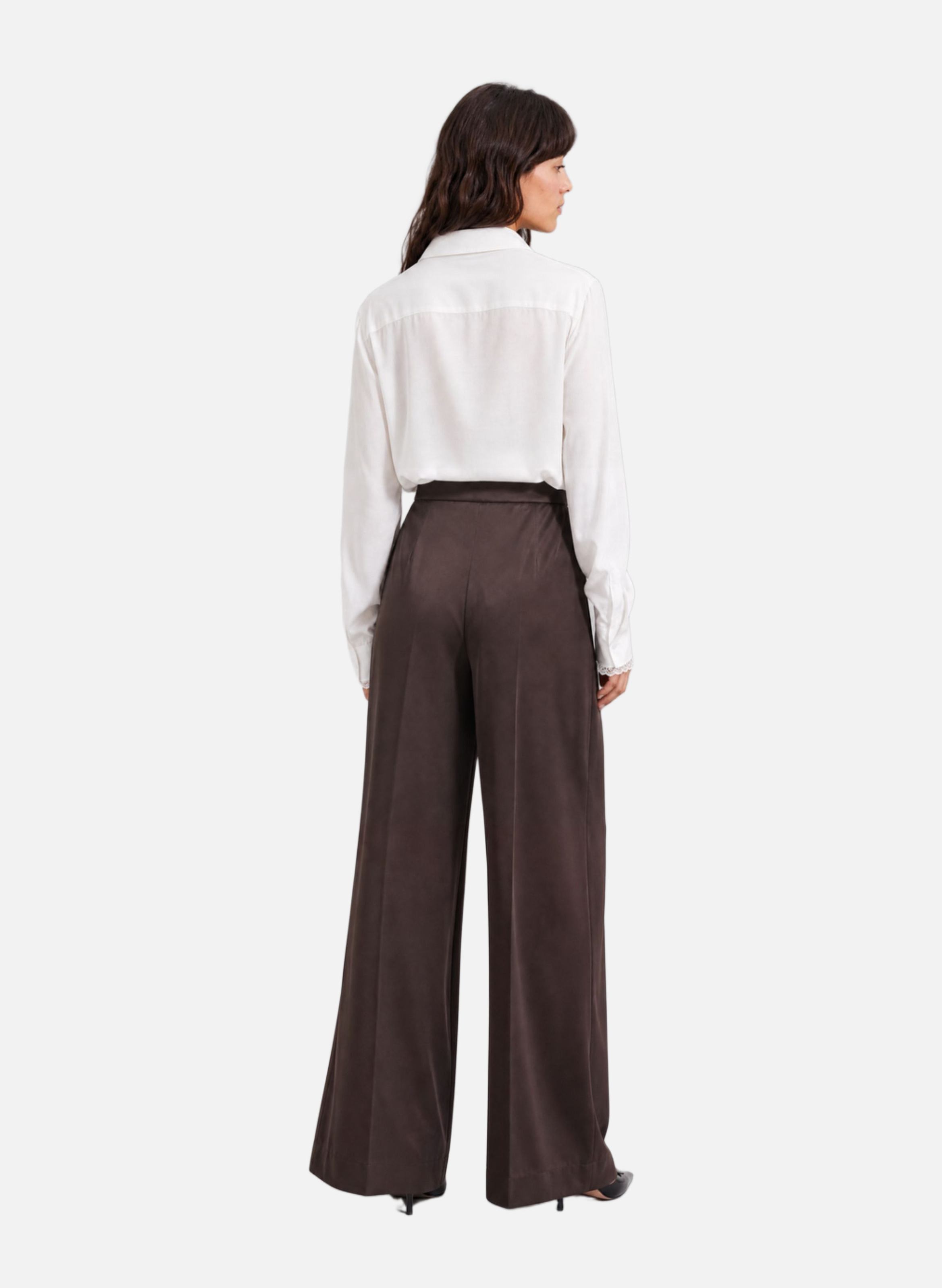 Wide brown satin trousers THE KOOPLES Brown