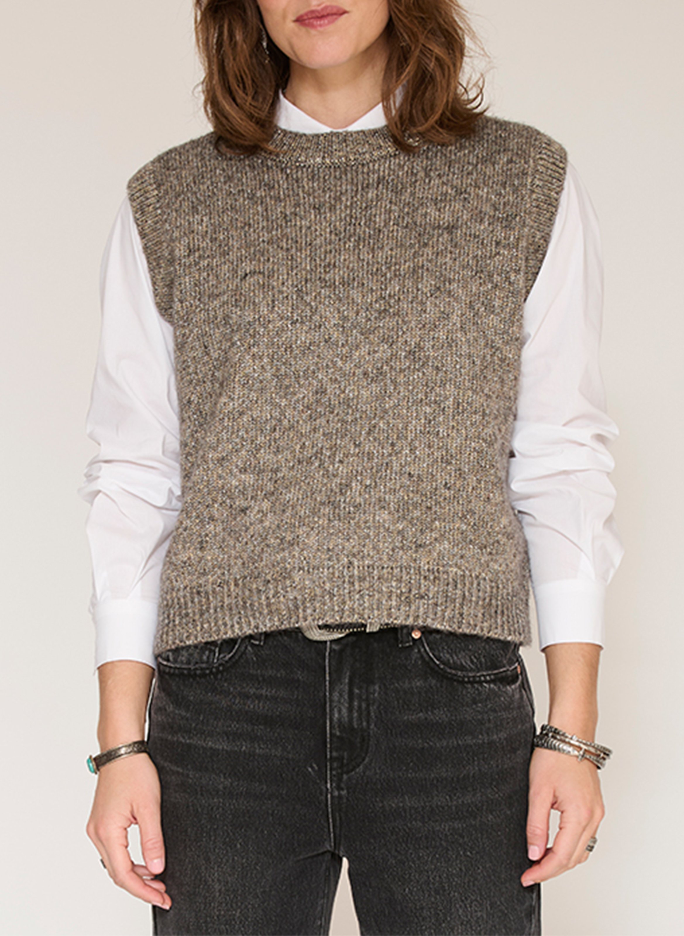 Ärmelloses gerades Strickpullover MKT Grau