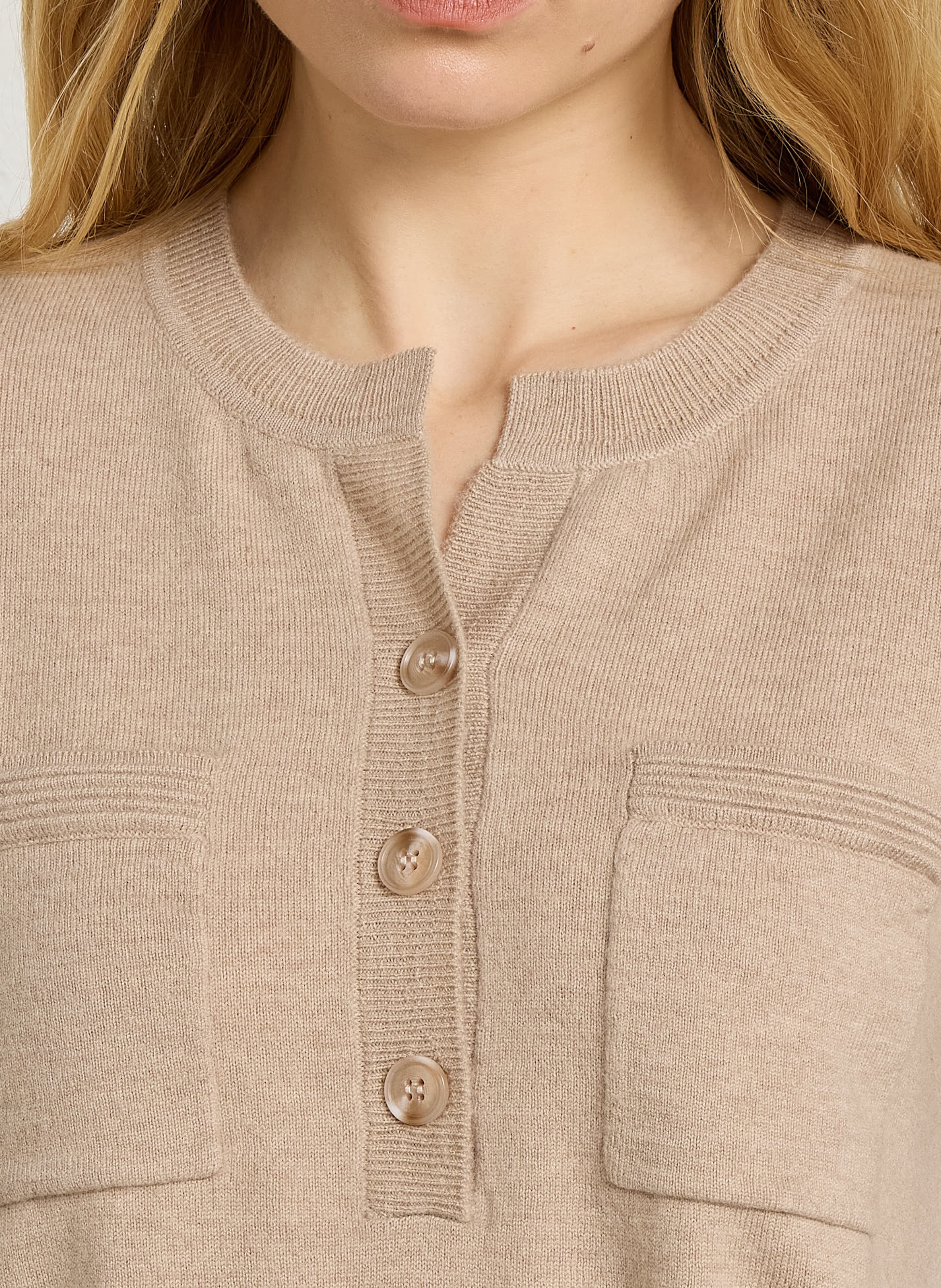 Gerader Rundhals-Cardigan aus Wolle IKKS Beige