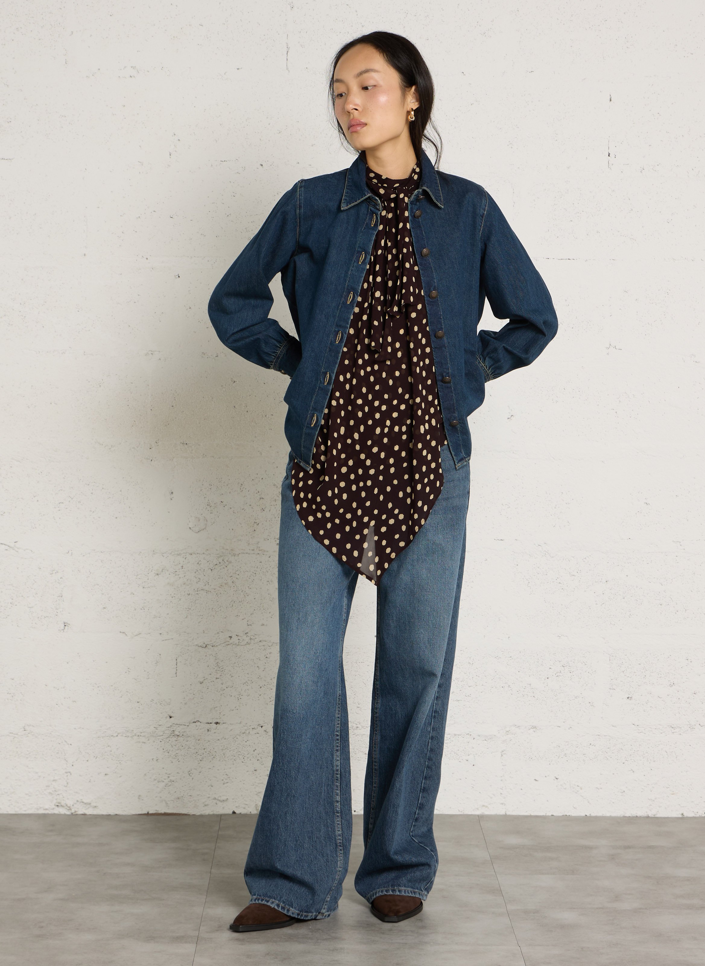 Asymmetric Printed Polka Dot Flowy Top IKKS Red