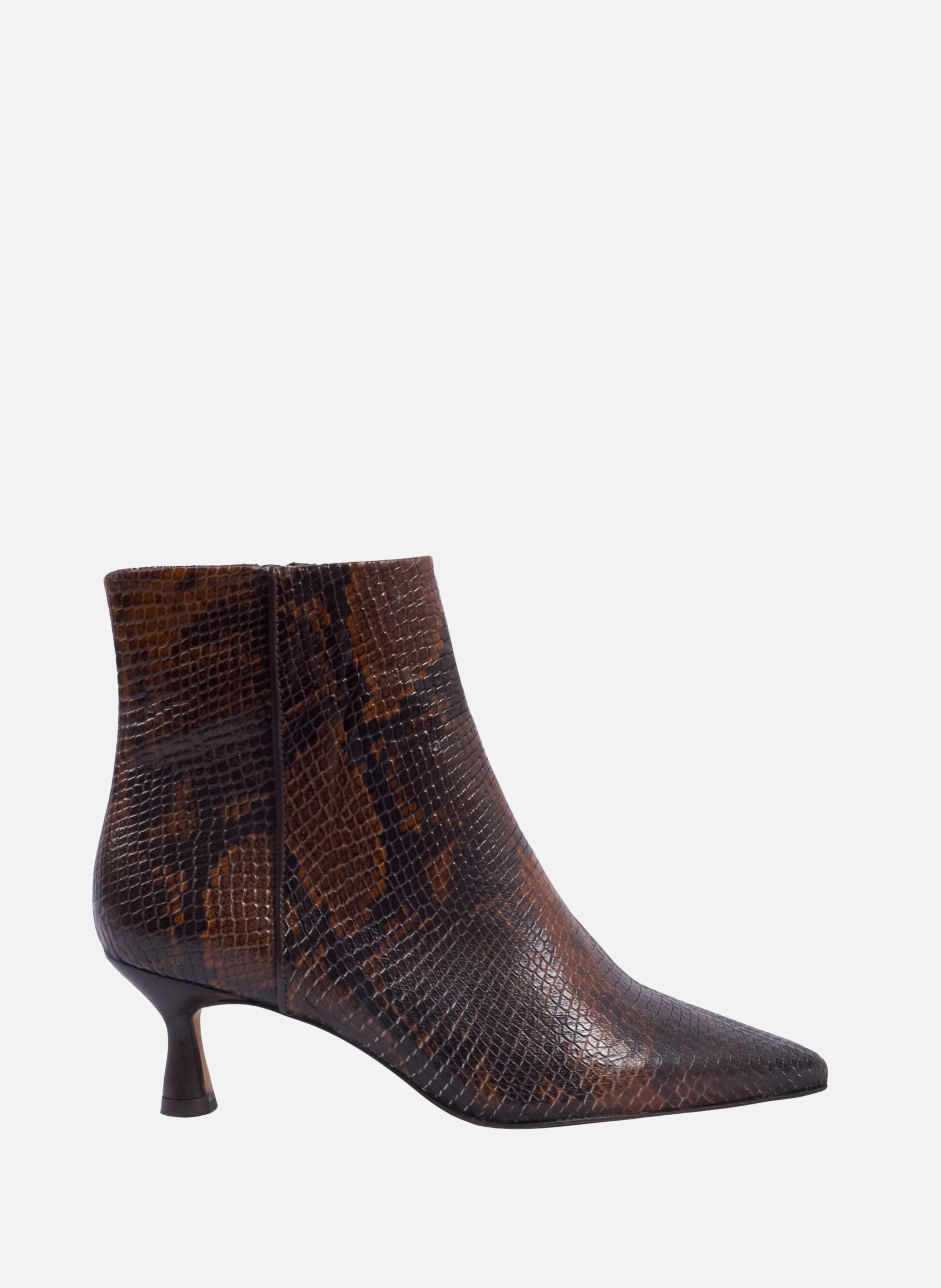 BOTTINES POINTUES ISAURE leather with embossed print JULES & JENN Brown
