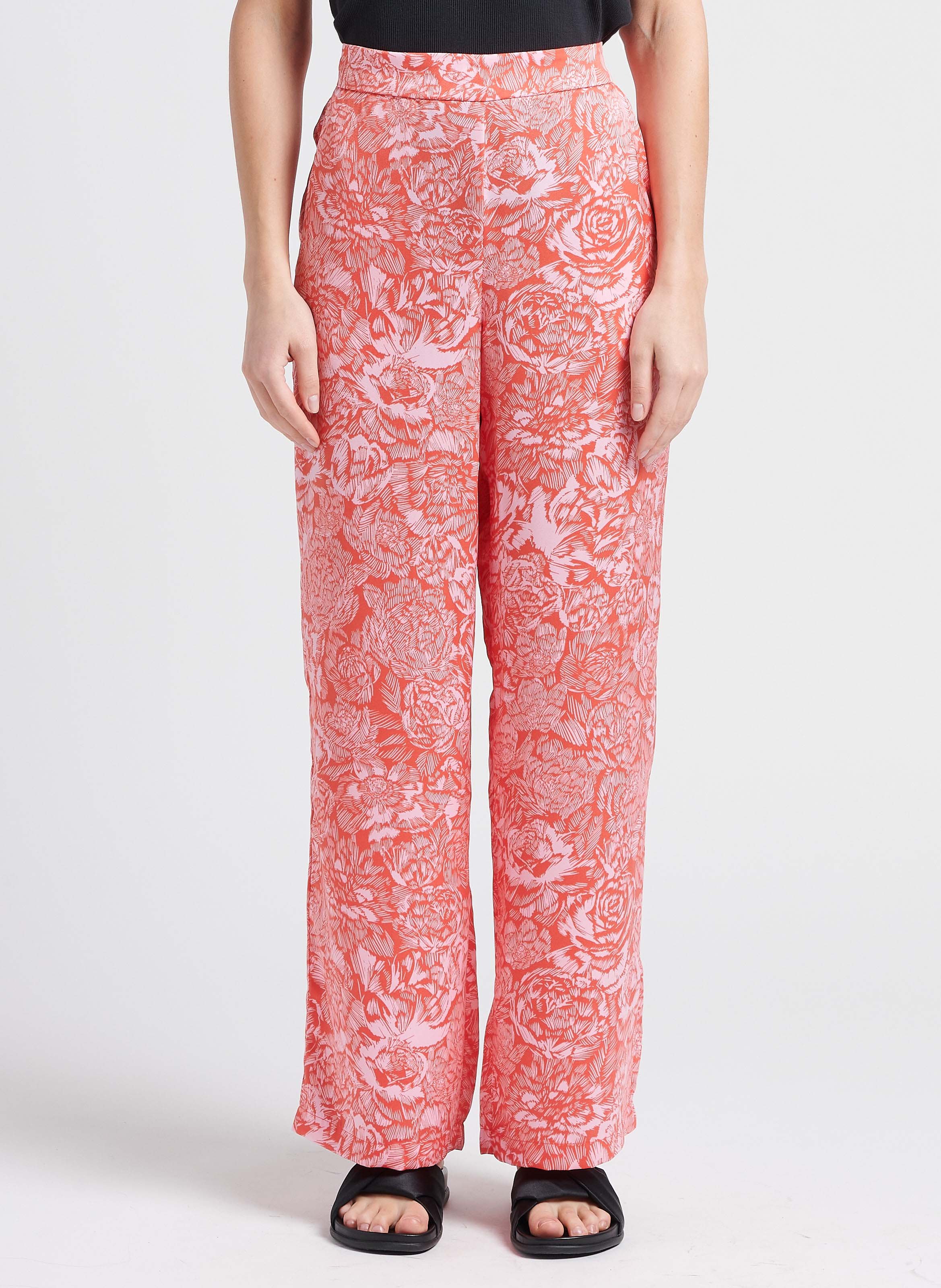 Wijde broek met hoge taille en print MOSS COPENHAGEN Roze