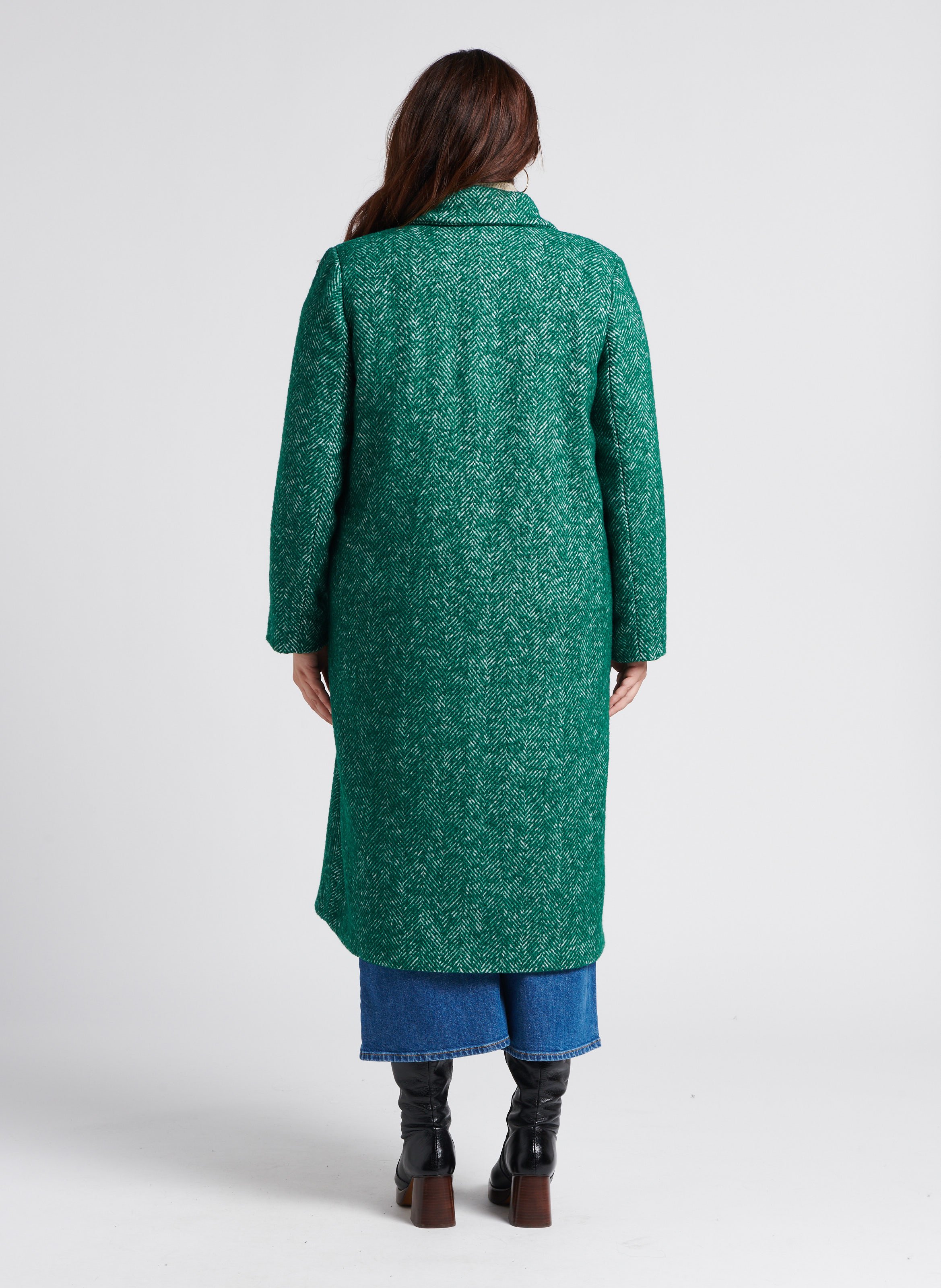 Manteau long col tailleur à chevrons en maille mélangée PERSONA by Marina Rinaldi Blanc