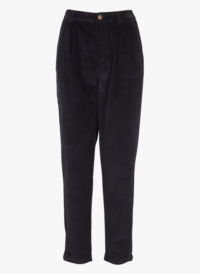 Pantalon carotte en coton de velours c tel Bleu