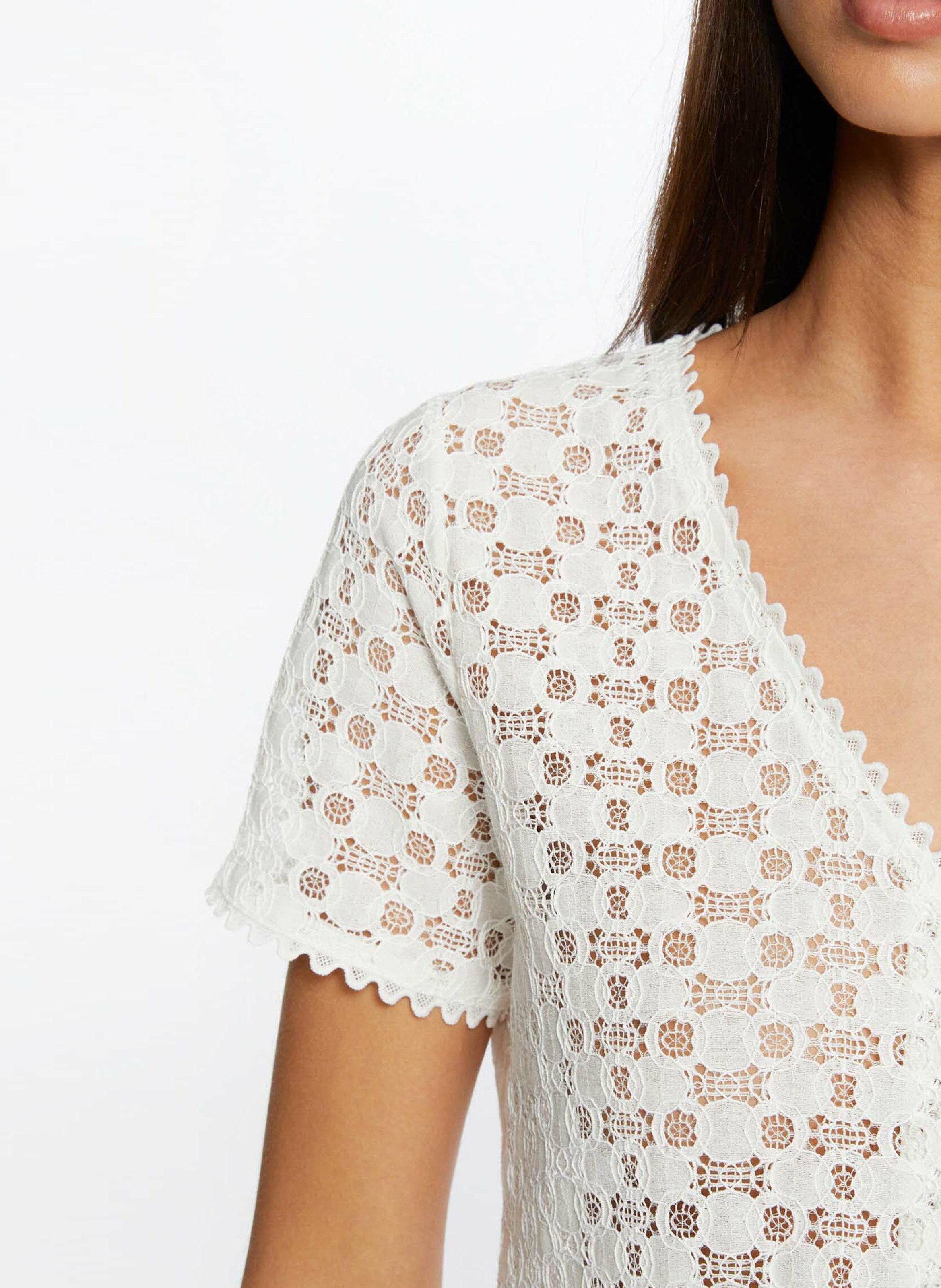 Top col V en dentelle MORGAN Blanc