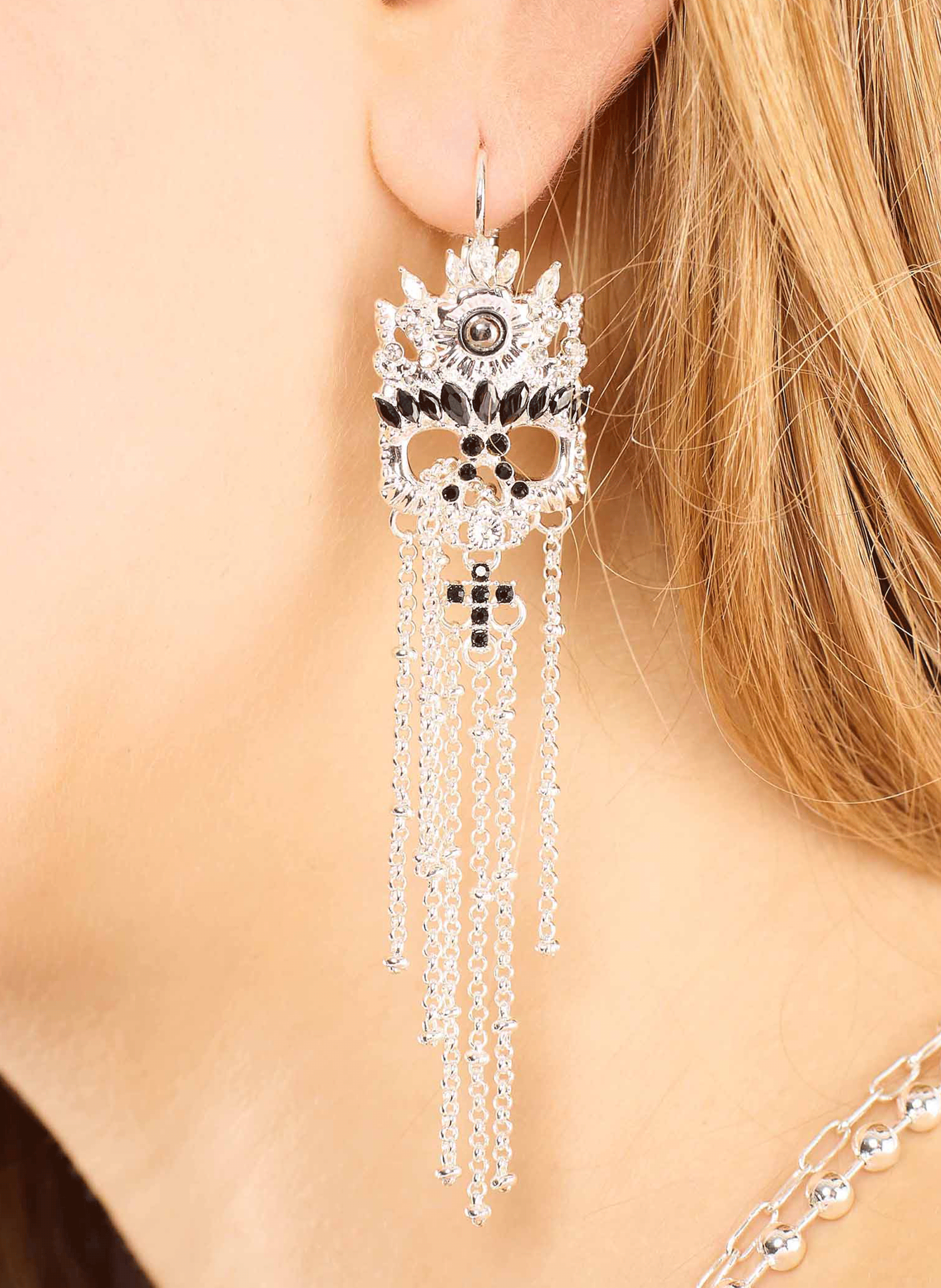 Earrings with cabochon and chains for pierced ears HIPANEMA Silver