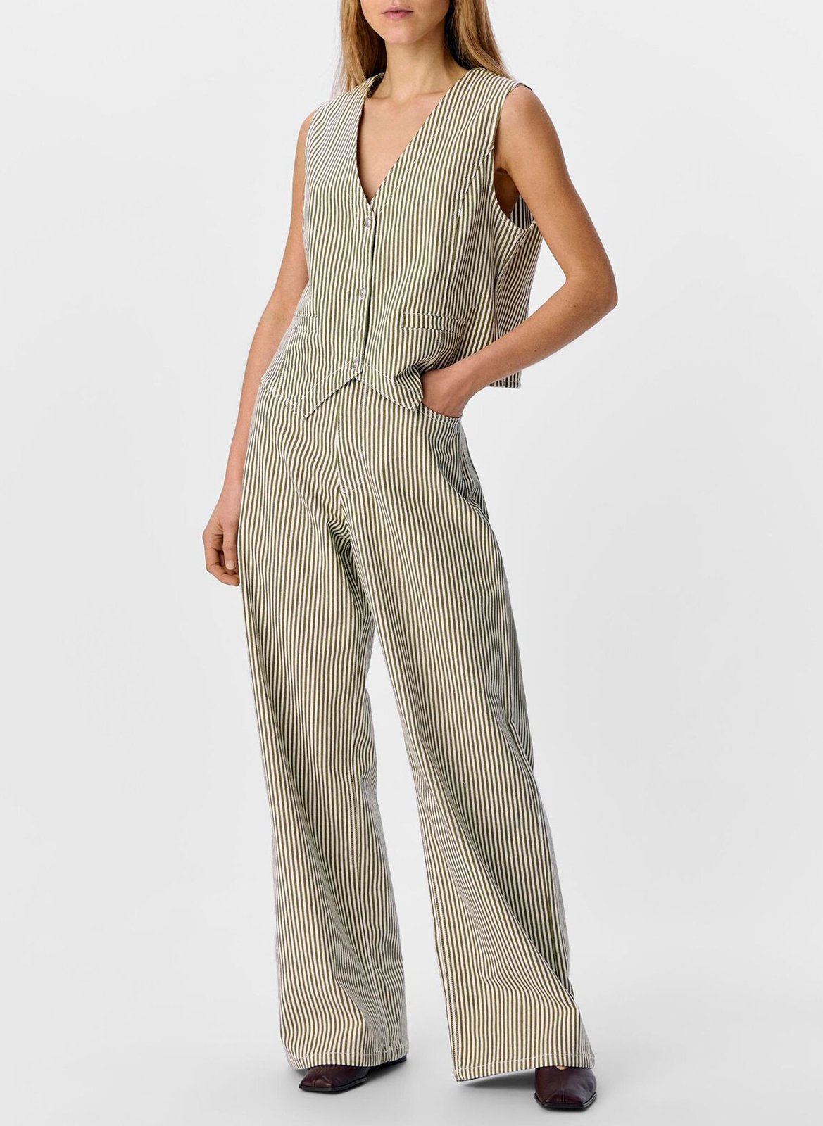 Fitted striped cotton blend vest OBJECT Beige