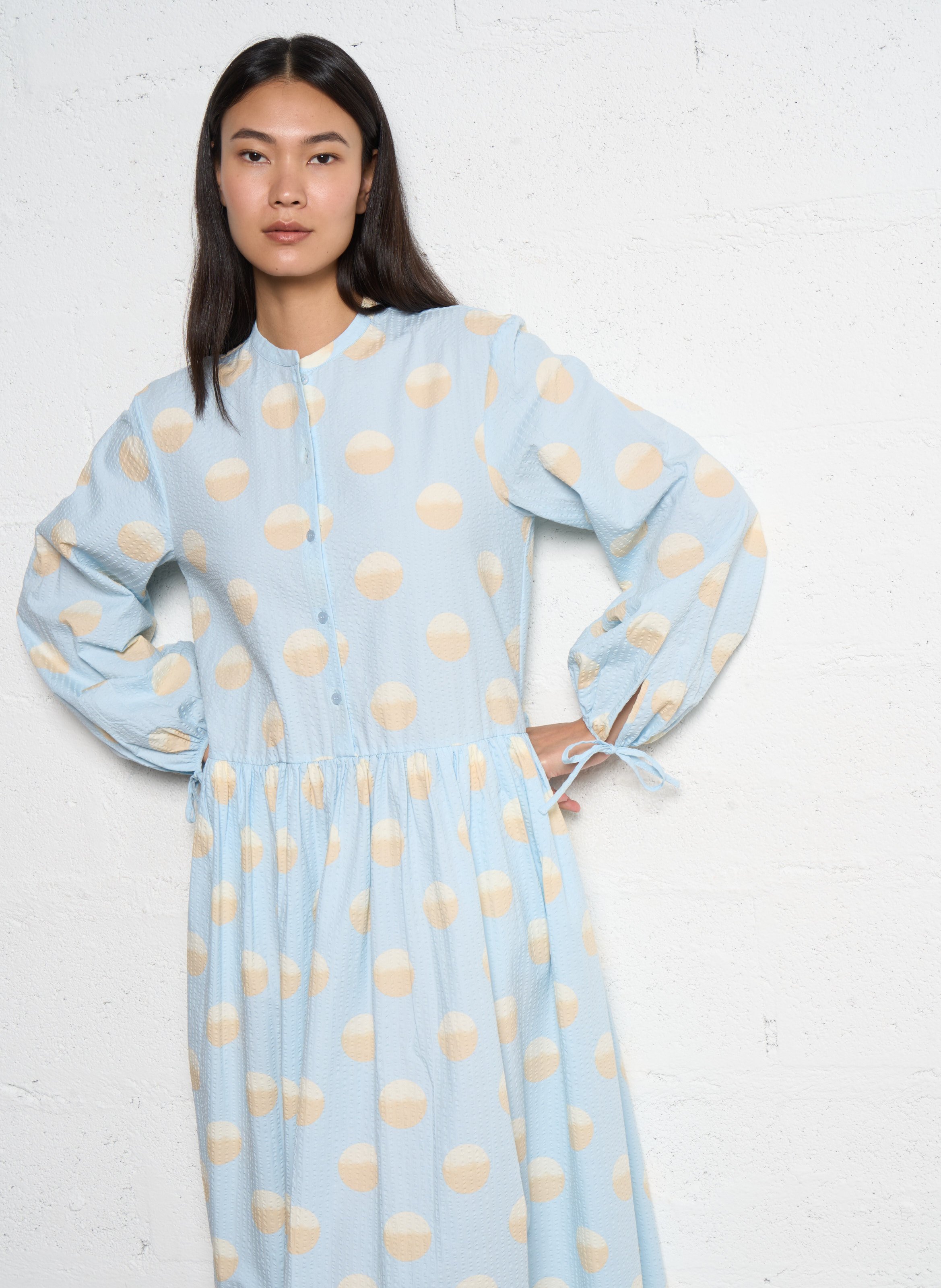Robe longue col rond en coton bio STELLA NOVA Bleu
