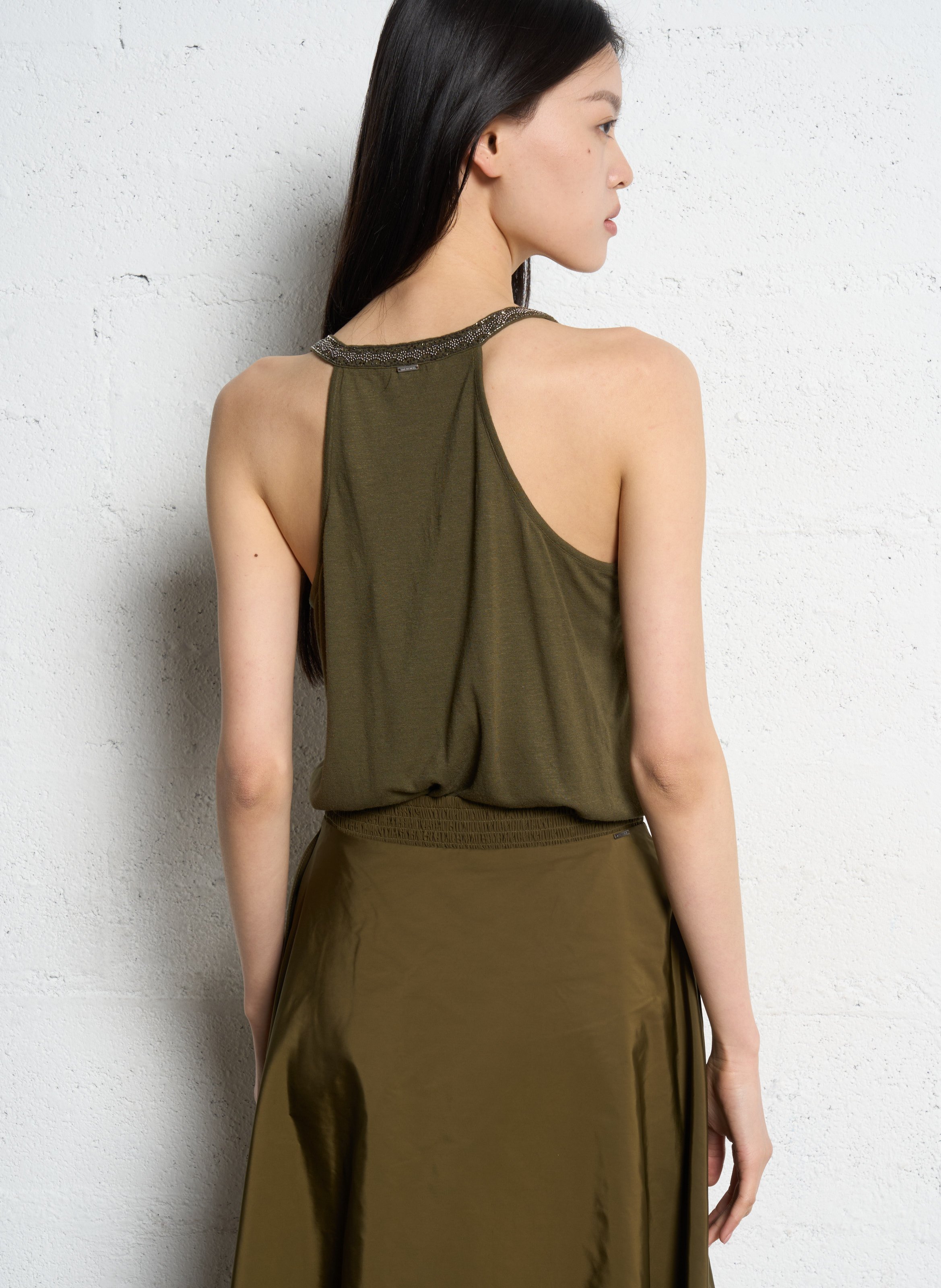 Débardeur droit emmanchures brodées IKKS Kaki