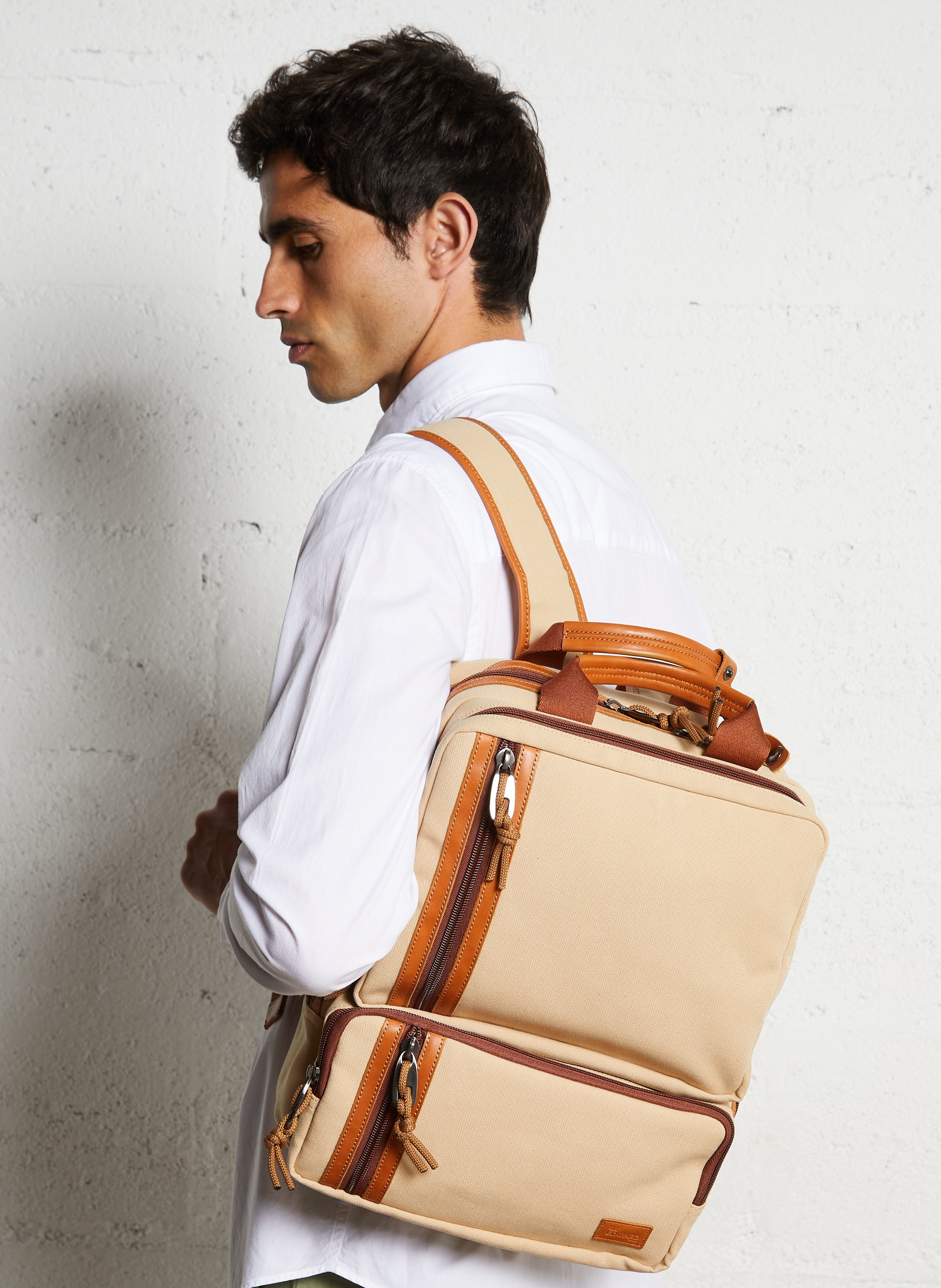 Multi-pocket leather blend backpack SIR EDWARD Brown