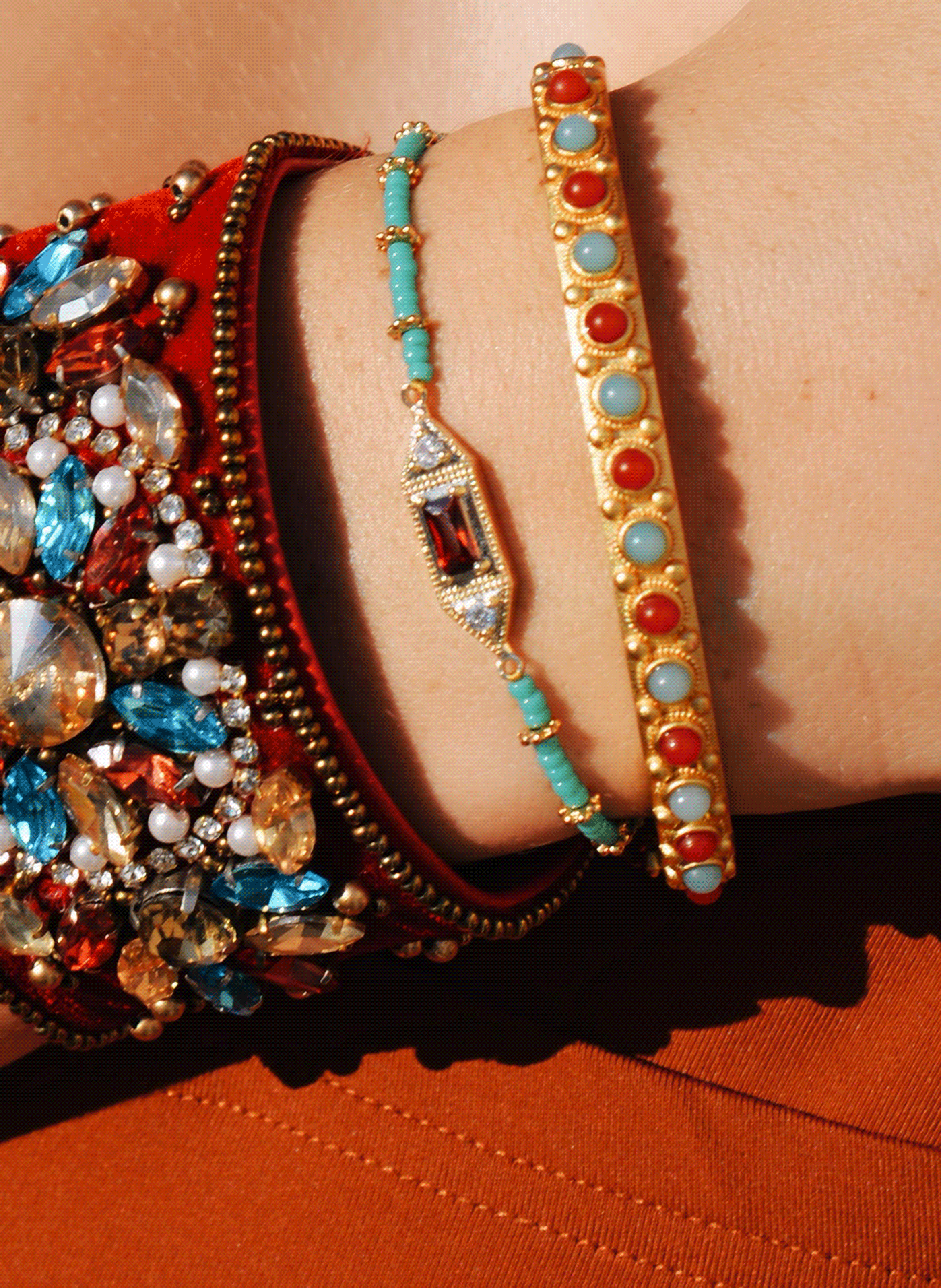 Adjustable bracelet with beads HIPANEMA Blue