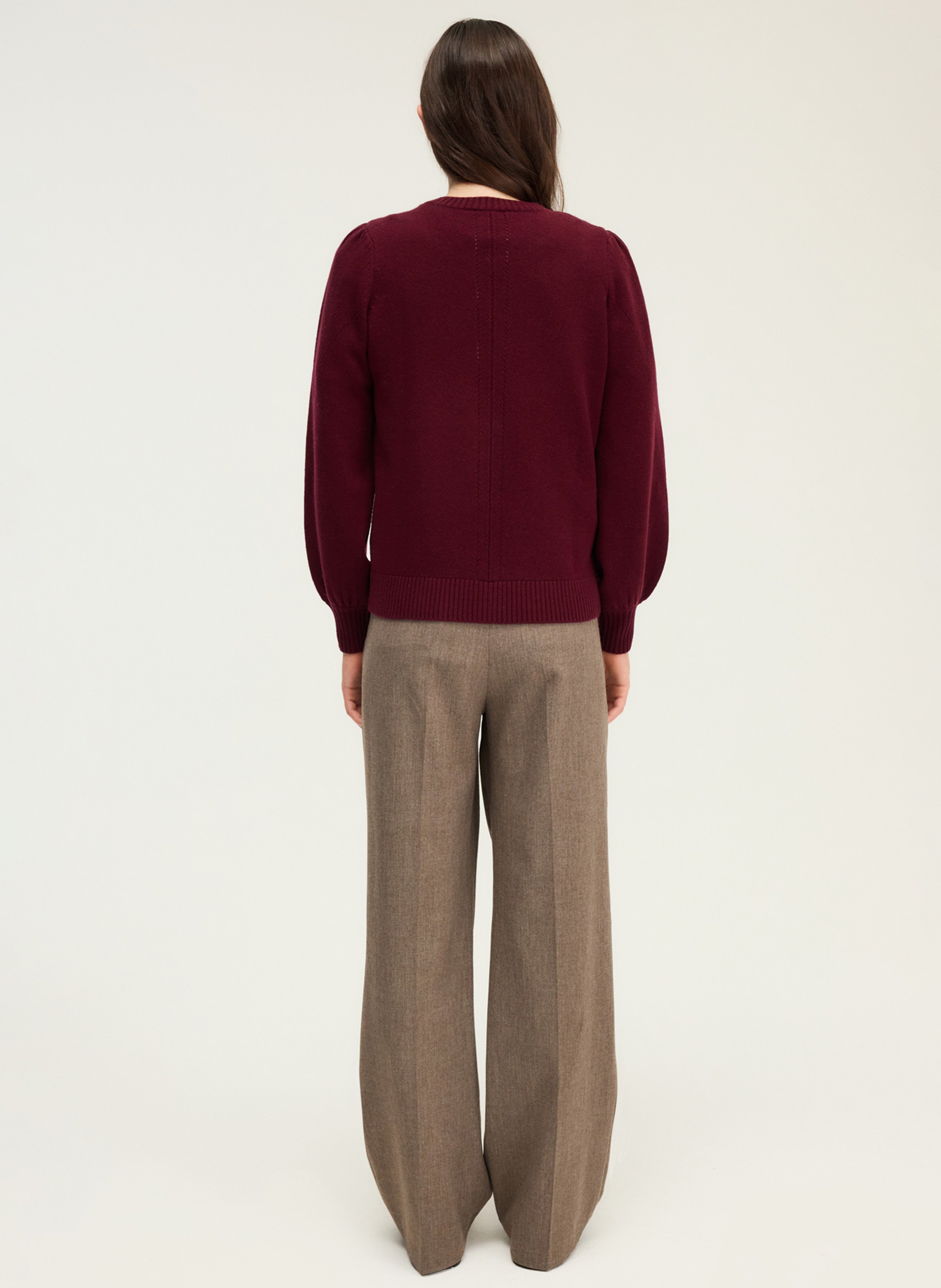 Straight round neck sweater in openwork wool PABLO Red