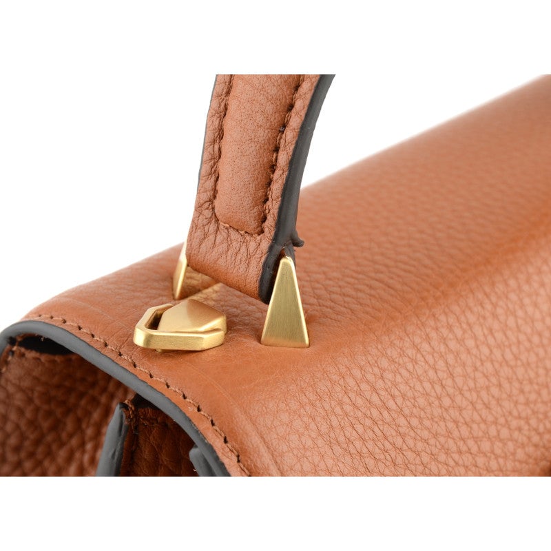Handbag - grained calf leather POURCHET Brown