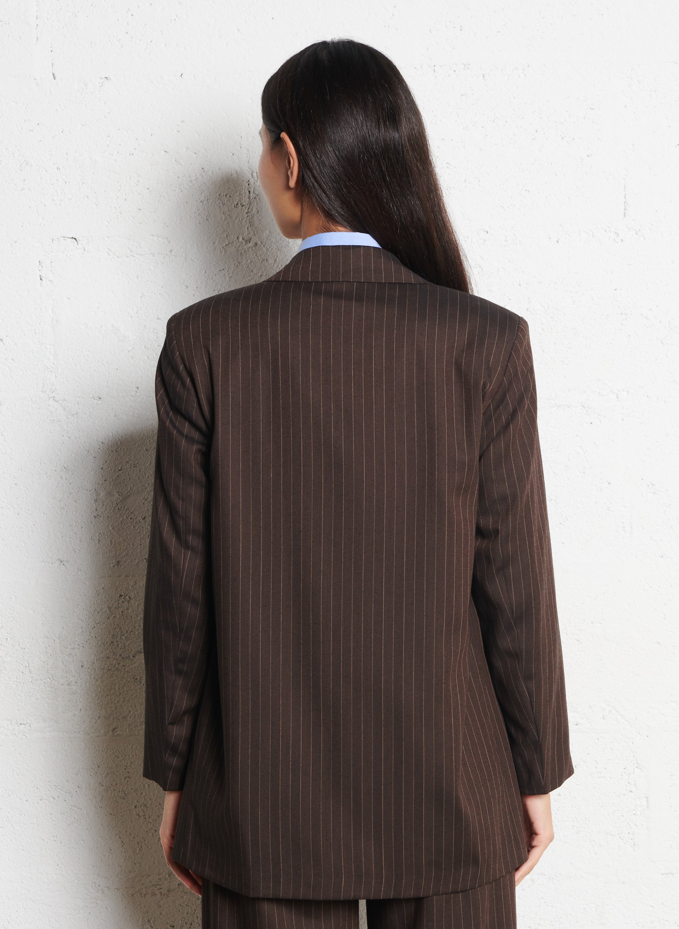 Veste droite col tailleur rayée en laine mélangée DIEGA Beige