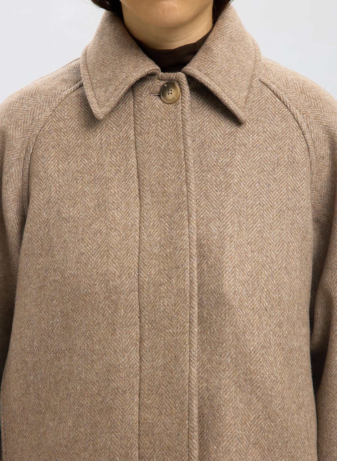 Short oversized herringbone jacket SELECTED Brown