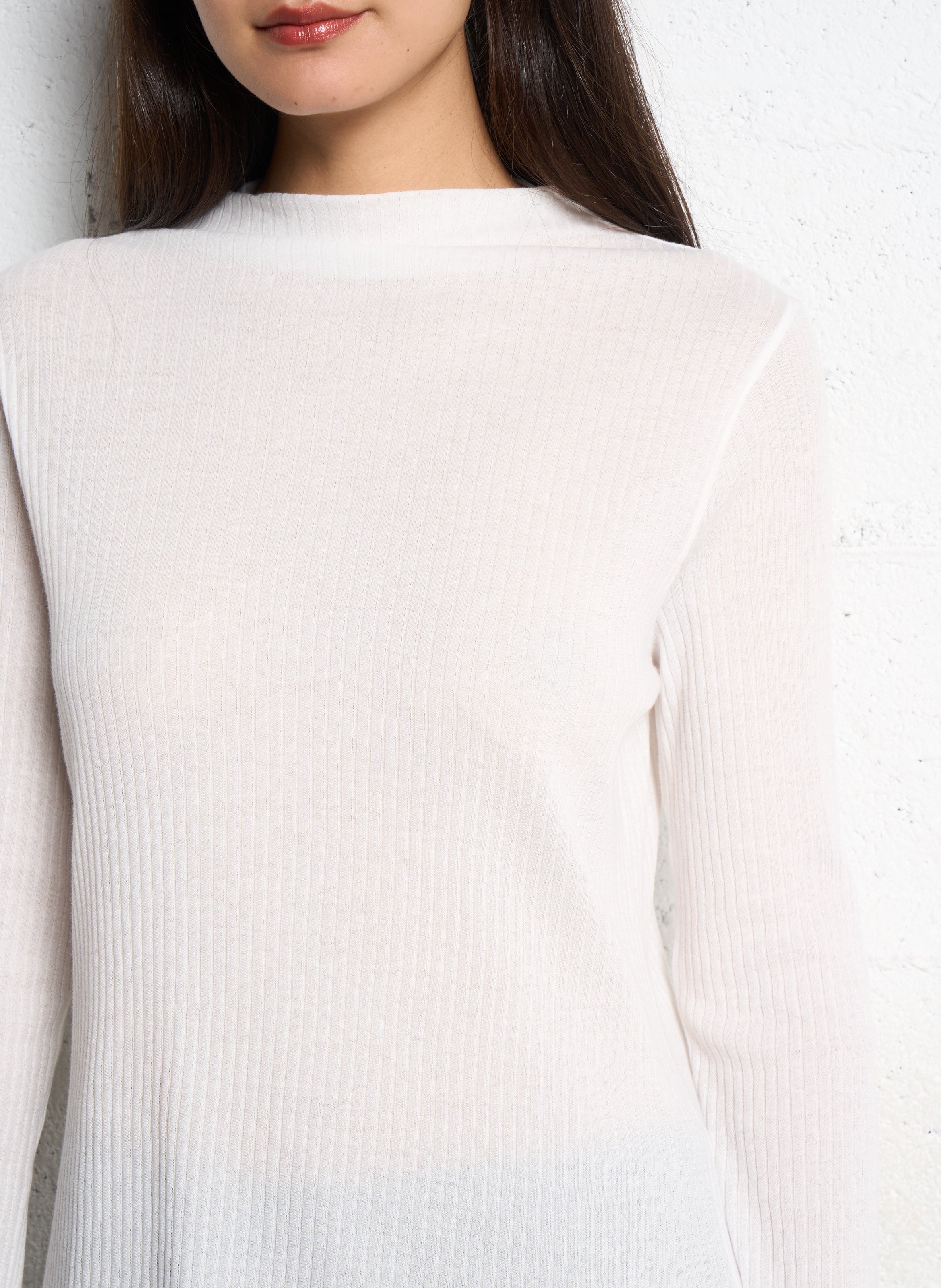 Aansluitend T-shirt met opstaande kraag van katoen THE NEW SOCIETY Wit