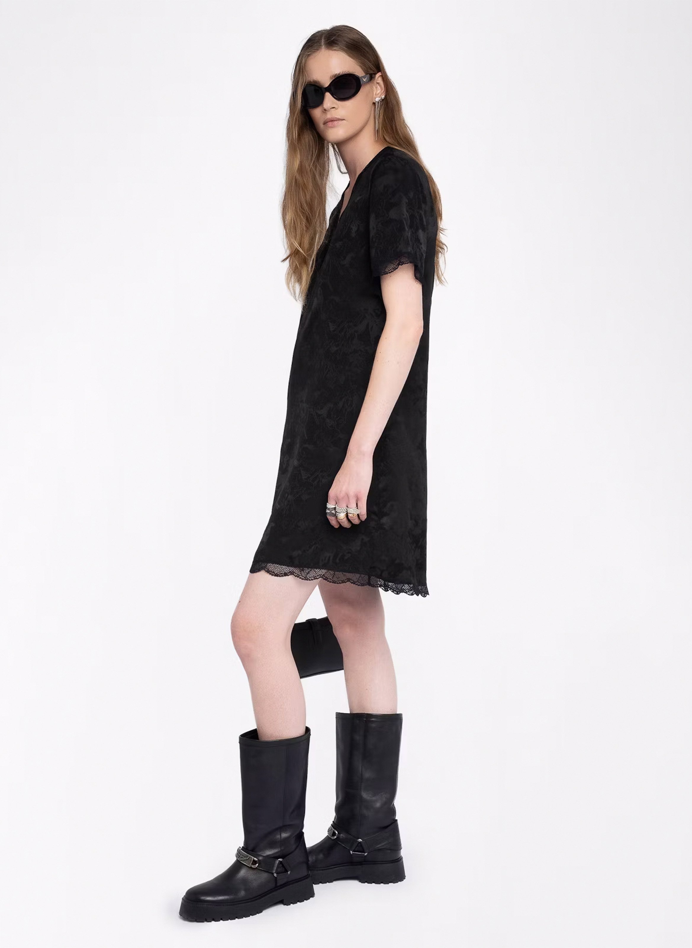 Robe courte col V en soie ZADIG&VOLTAIRE Noir