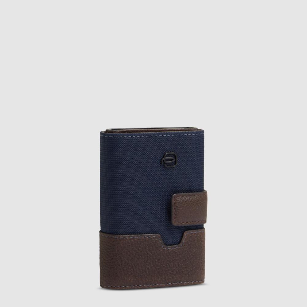 Automatic flap cardholder in leather and recycled fabric with RFID protection PIQUADRO Blue