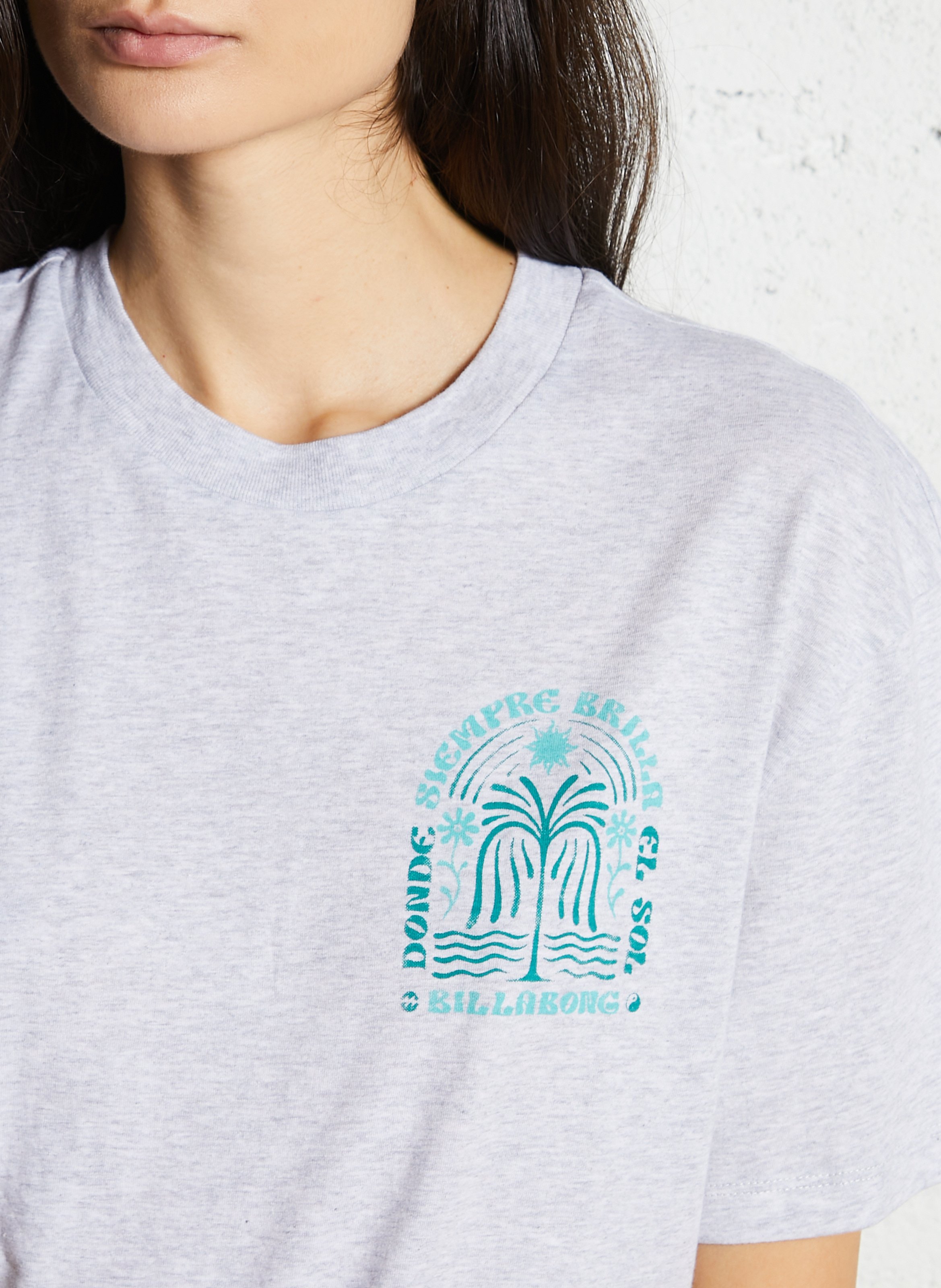 Tee-shirt droit col rond imprimé en coton BILLABONG Gris