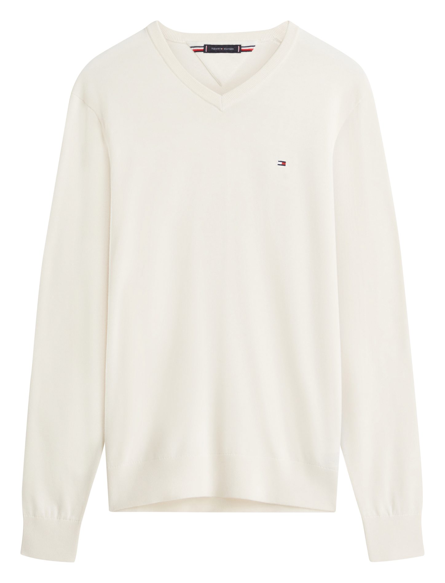 Pull droit col V en coton TOMMY HILFIGER Jaune