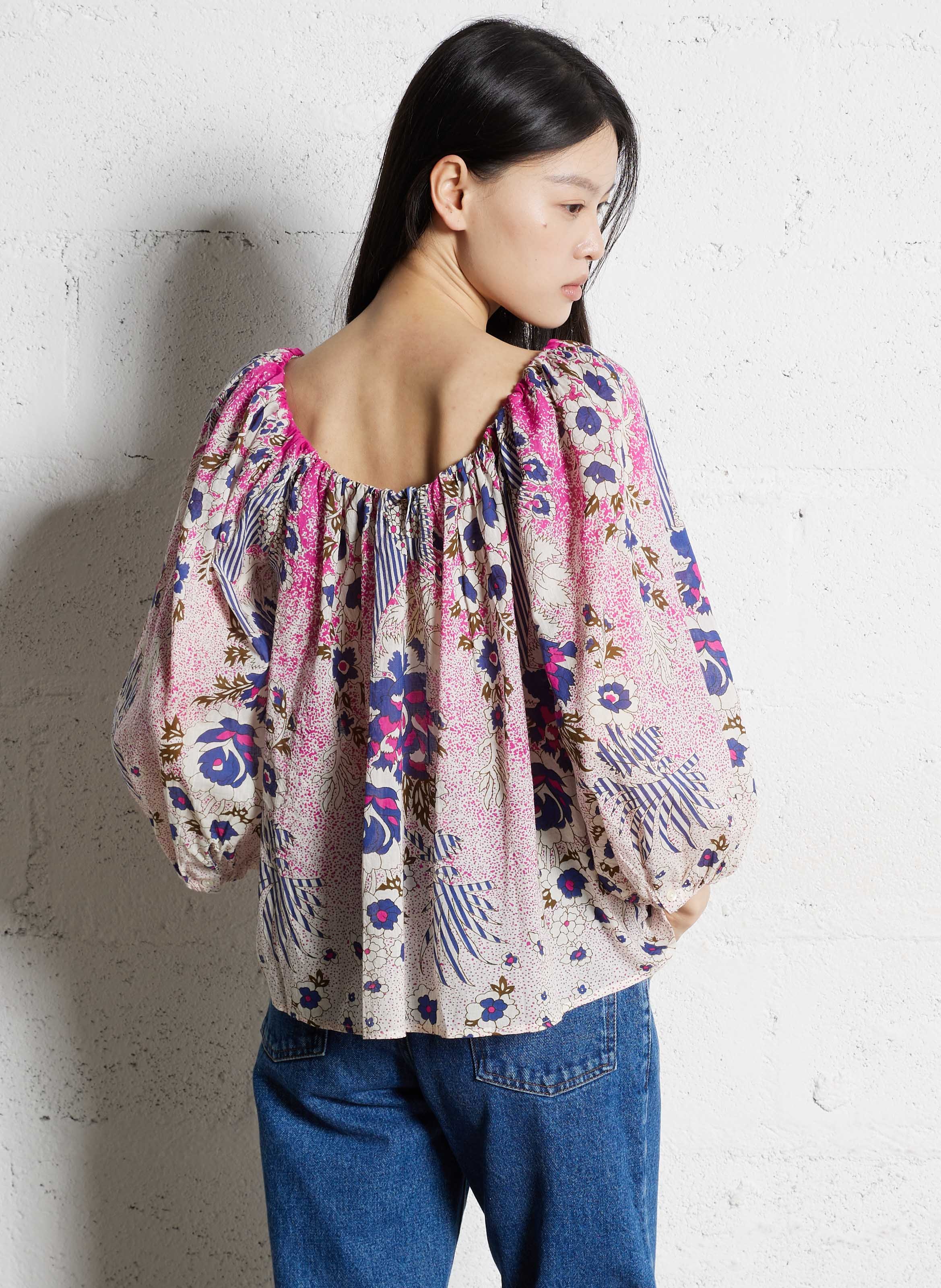 Bluse mit Bardot-Ausschnitt aus Baumwolle ANTIK BATIK Rosa