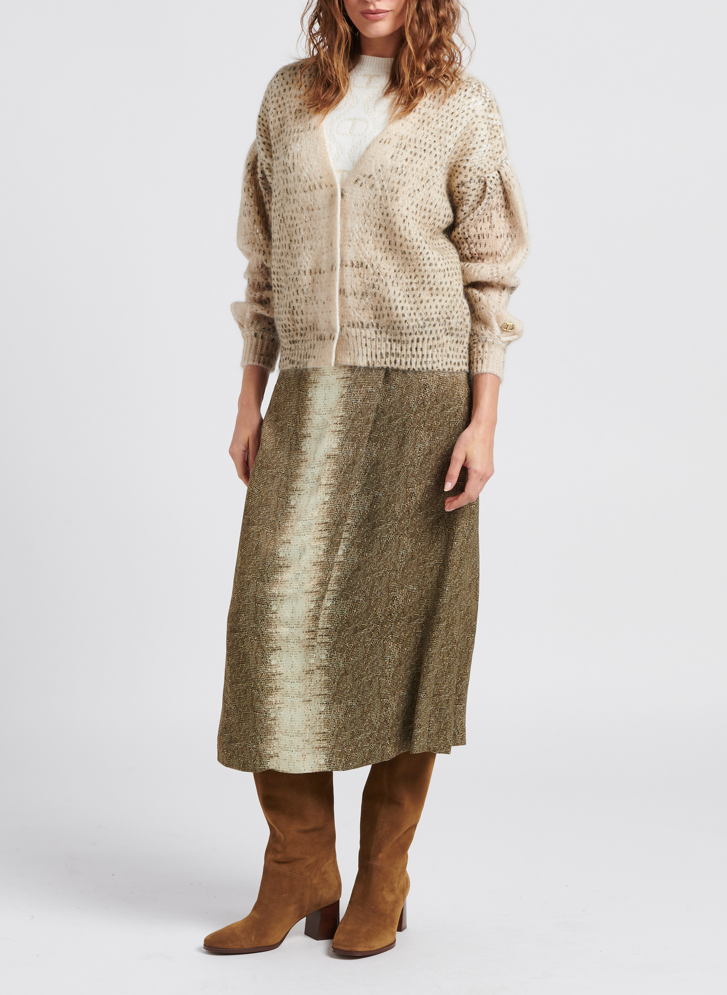Lizard print midi skirt TWINSET Brown